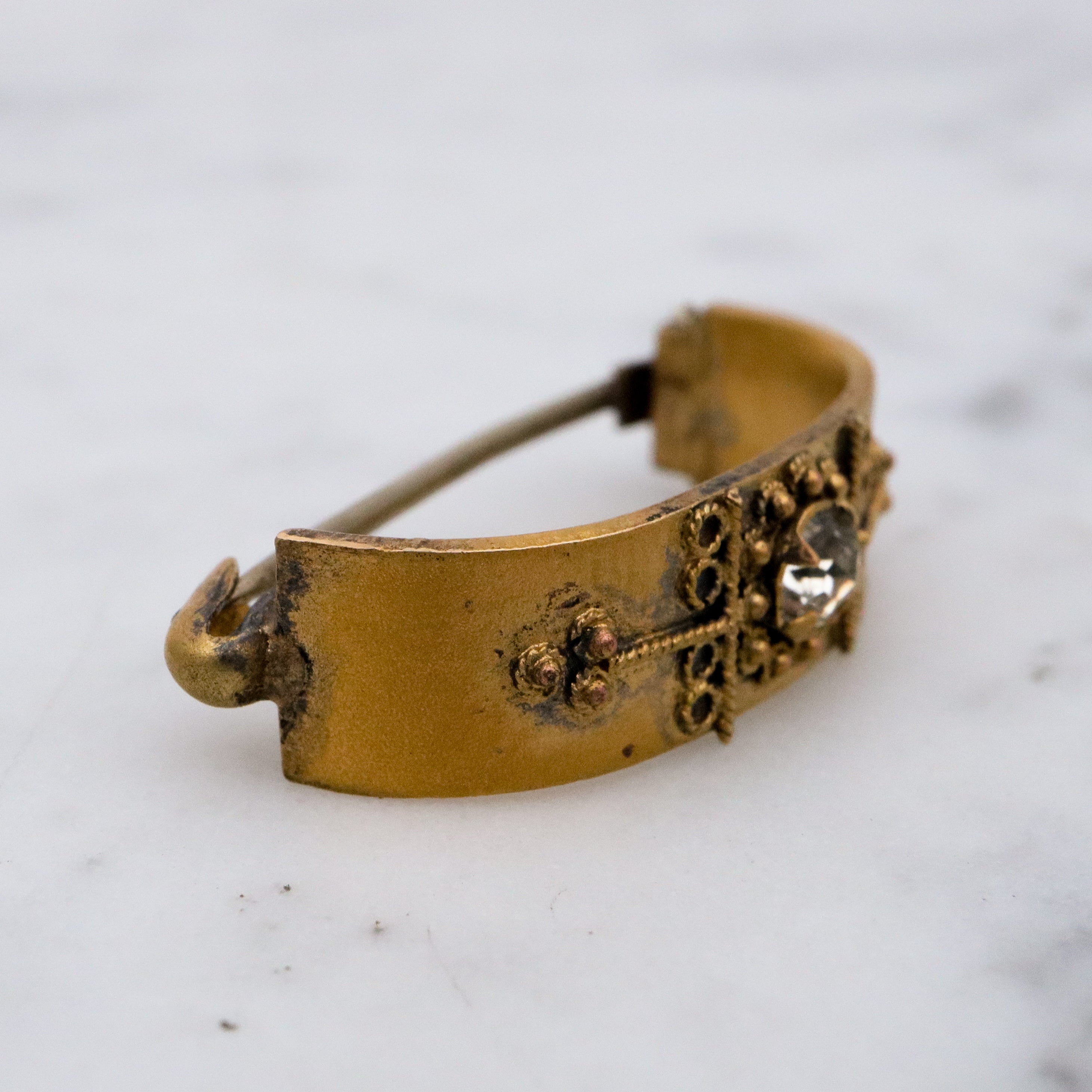 Antique Etruscan Revival gilt metal buckle scarf clip with paste crystal