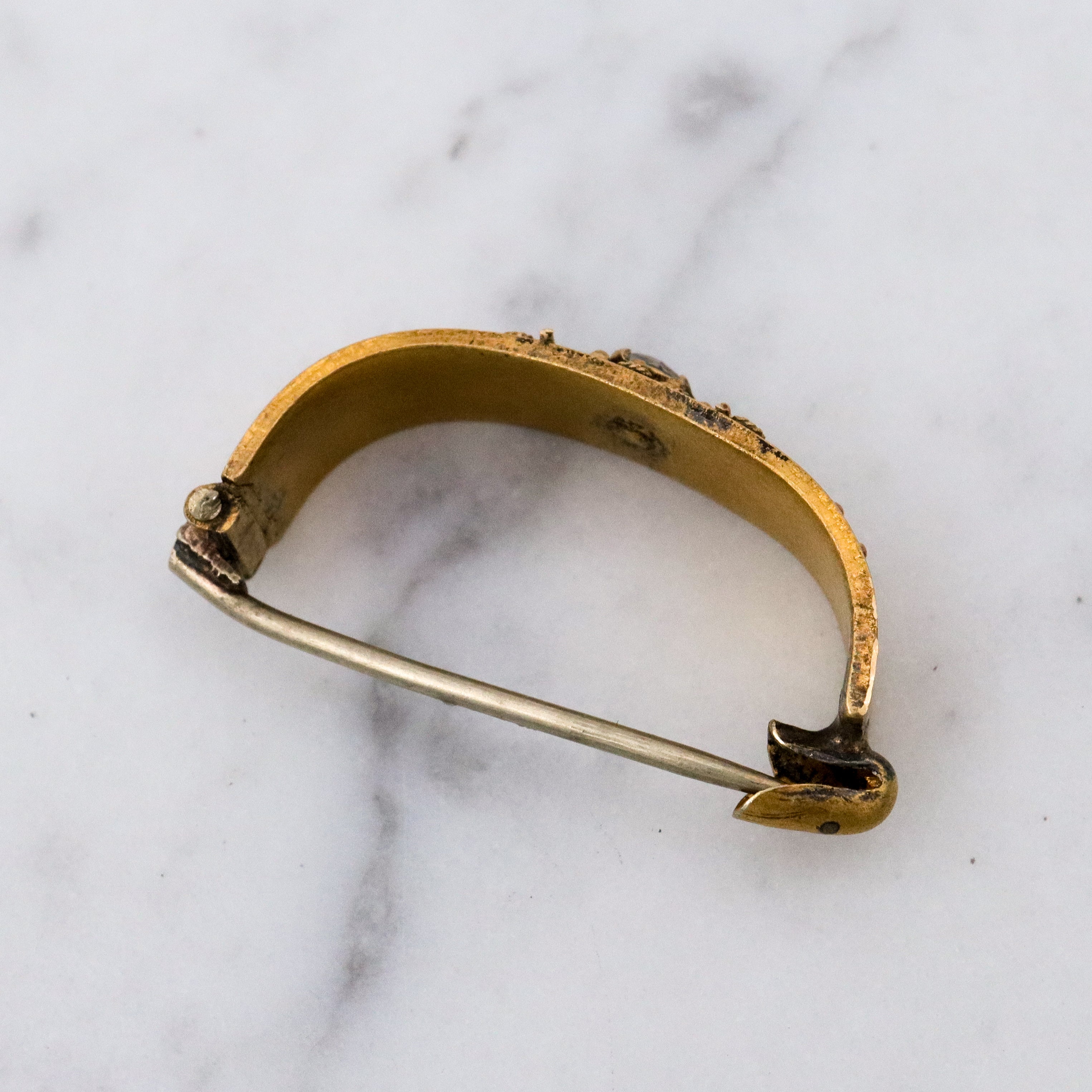 Antique Etruscan Revival gilt metal buckle scarf clip with paste crystal