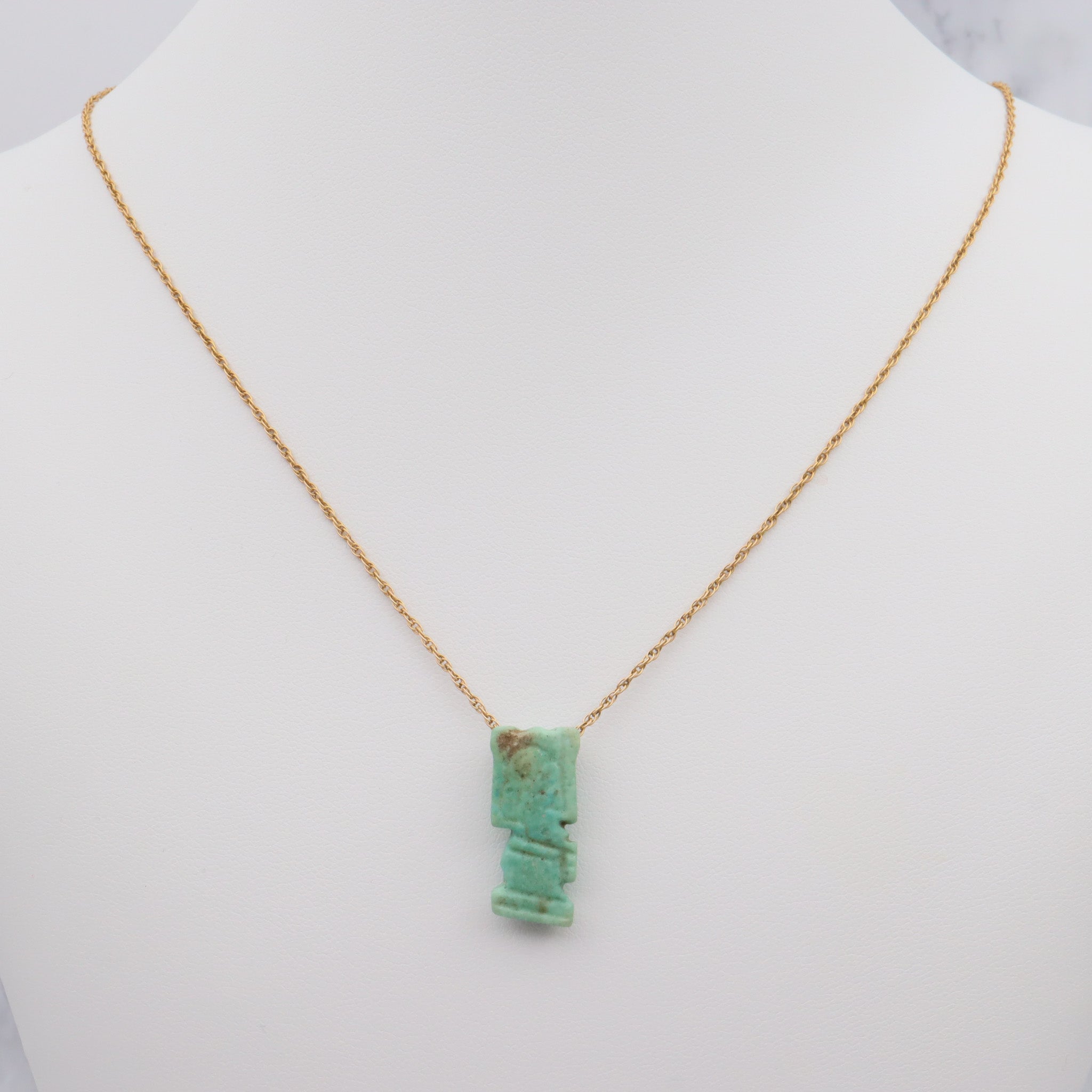 22k Gold Ancient carved Amazonite bead handmade necklace