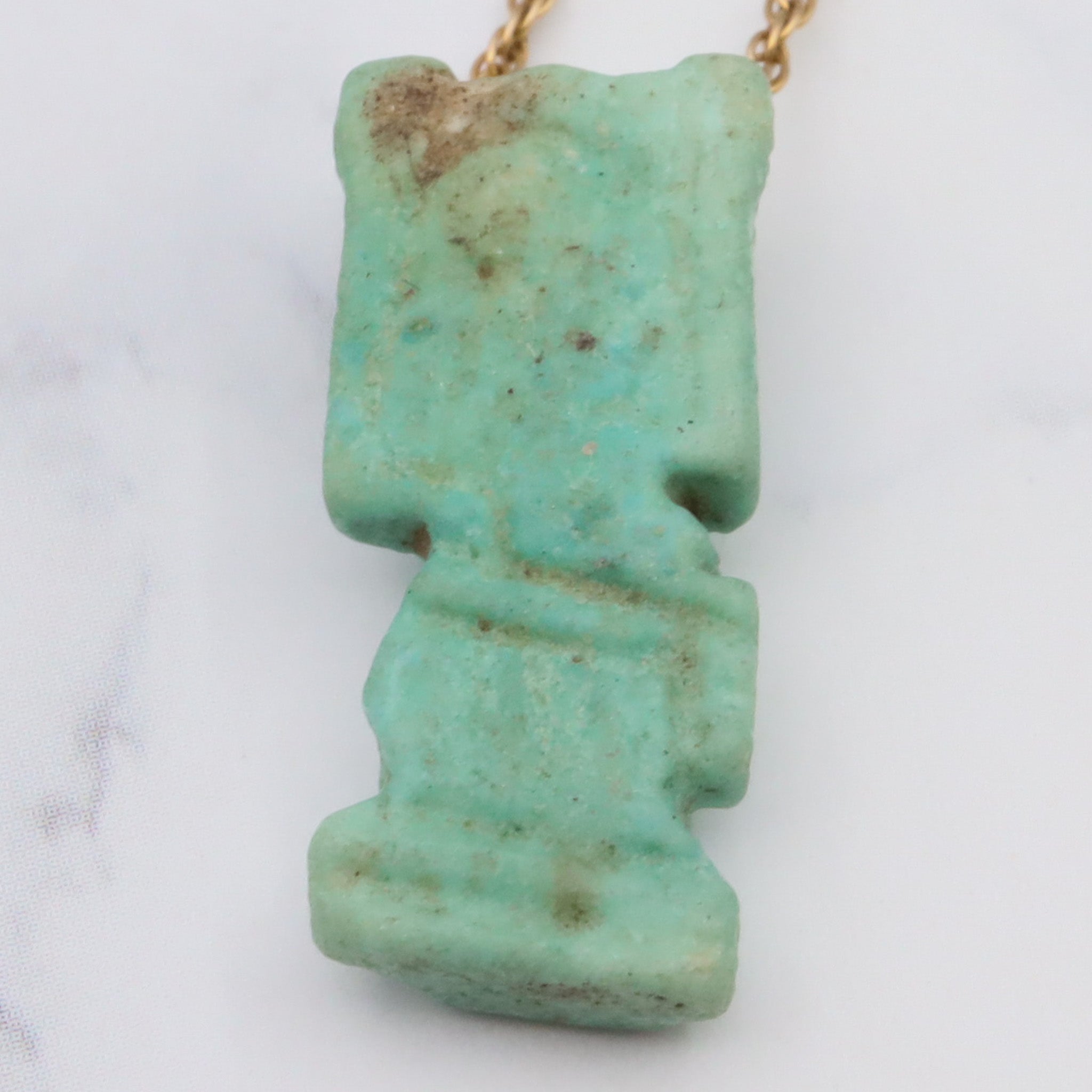 22k Gold Ancient carved Amazonite bead handmade necklace