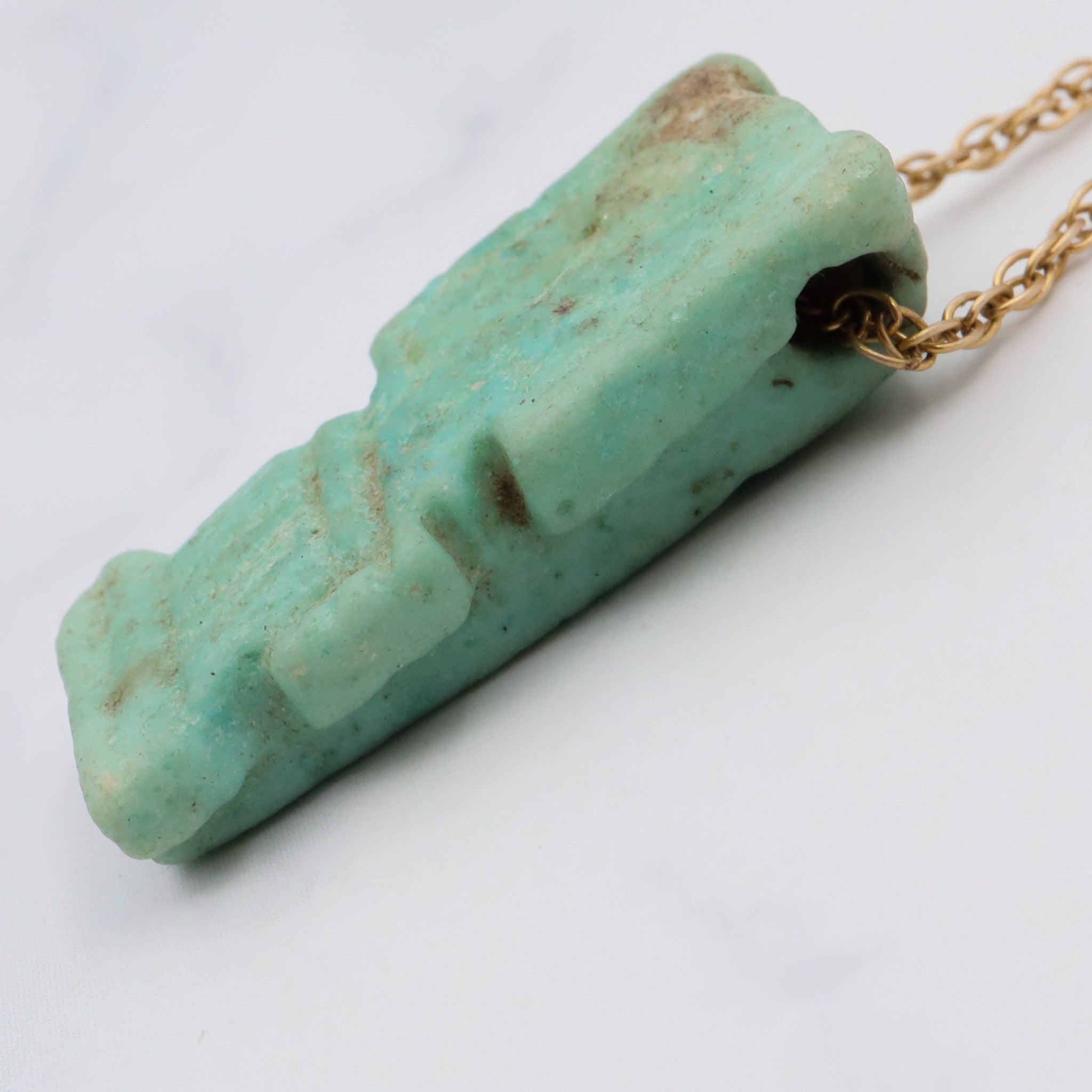 22k Gold Ancient carved Amazonite bead handmade necklace
