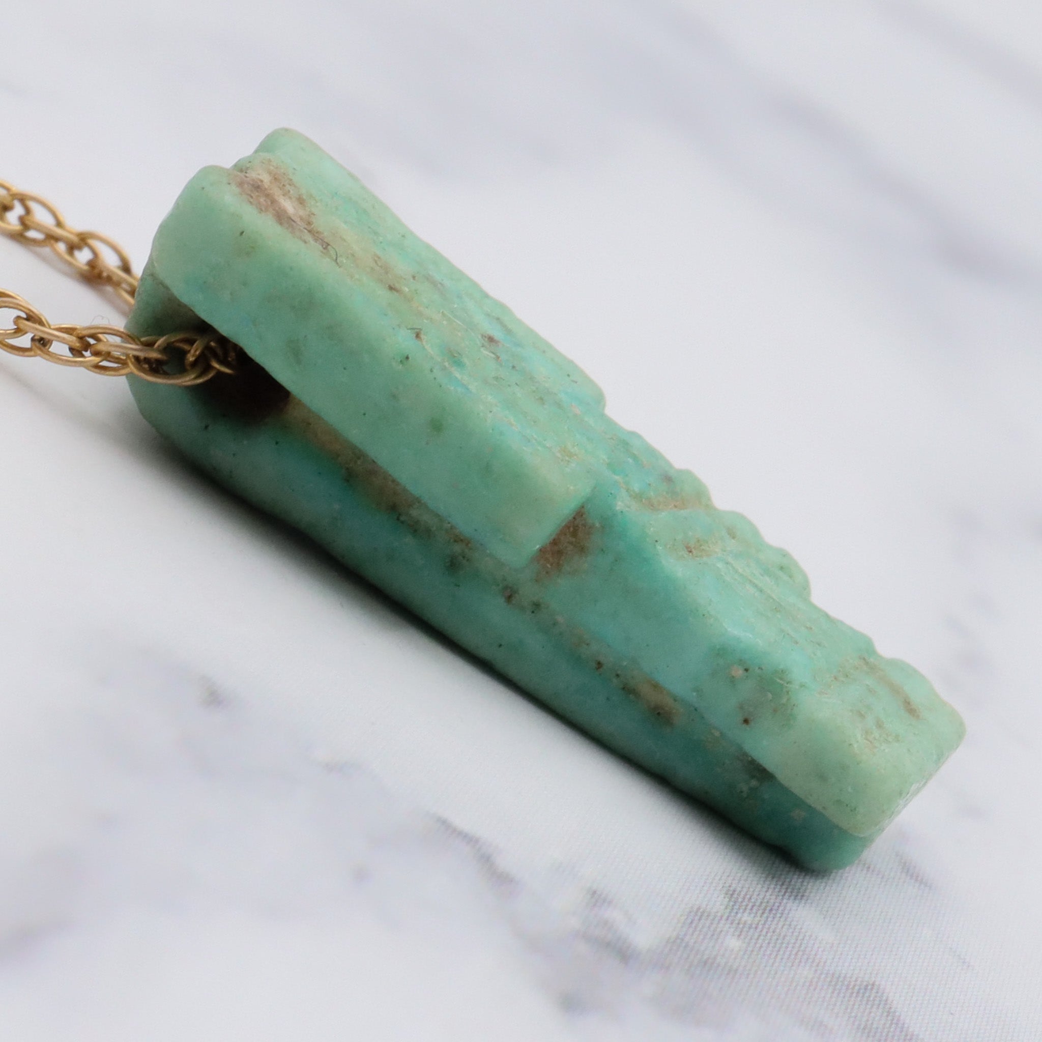 22k Gold Ancient carved Amazonite bead handmade necklace