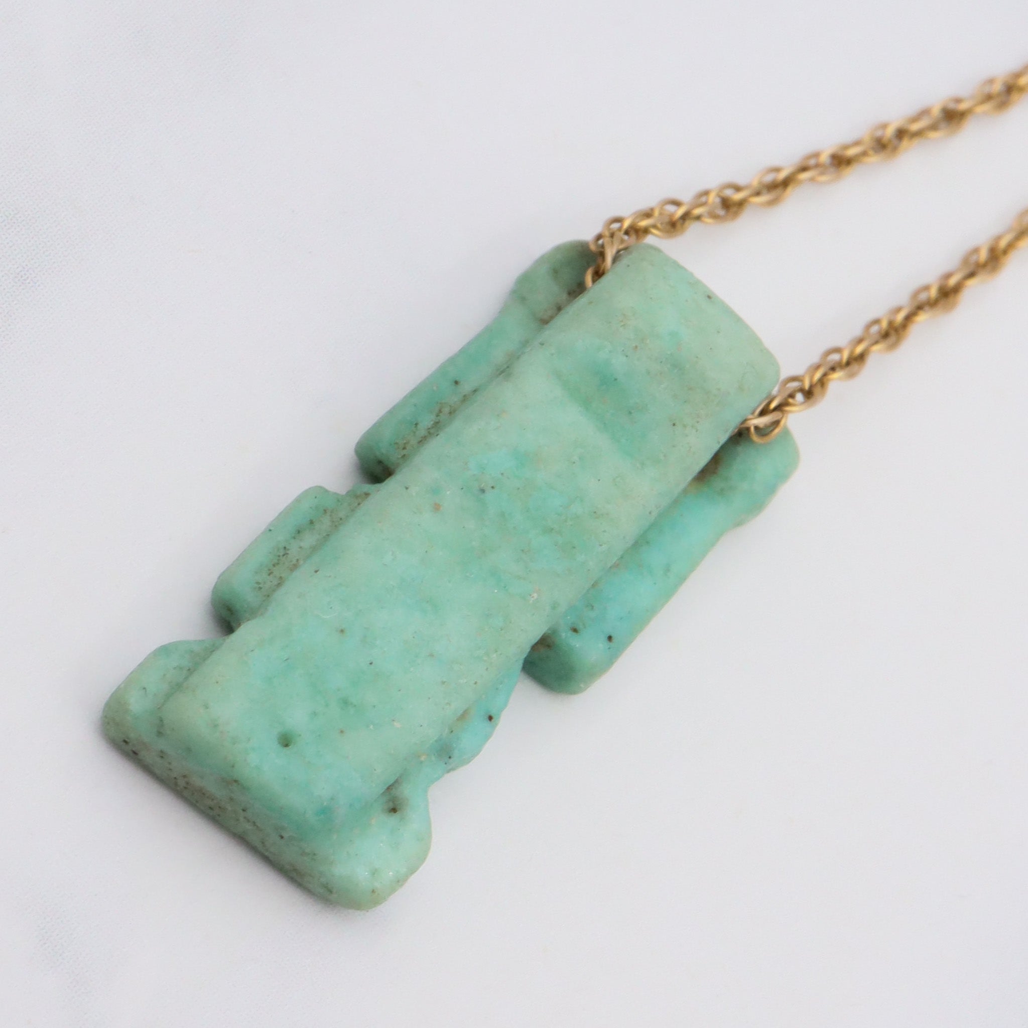 22k Gold Ancient carved Amazonite bead handmade necklace