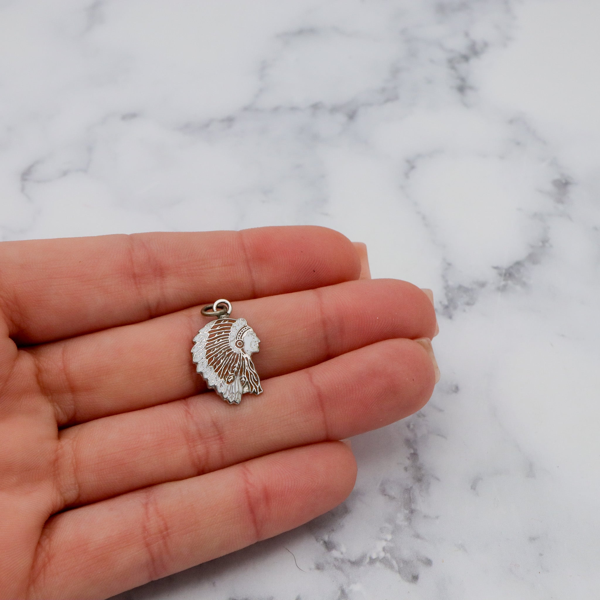 Vintage Kinney sterling & enamel Native American chief pendant