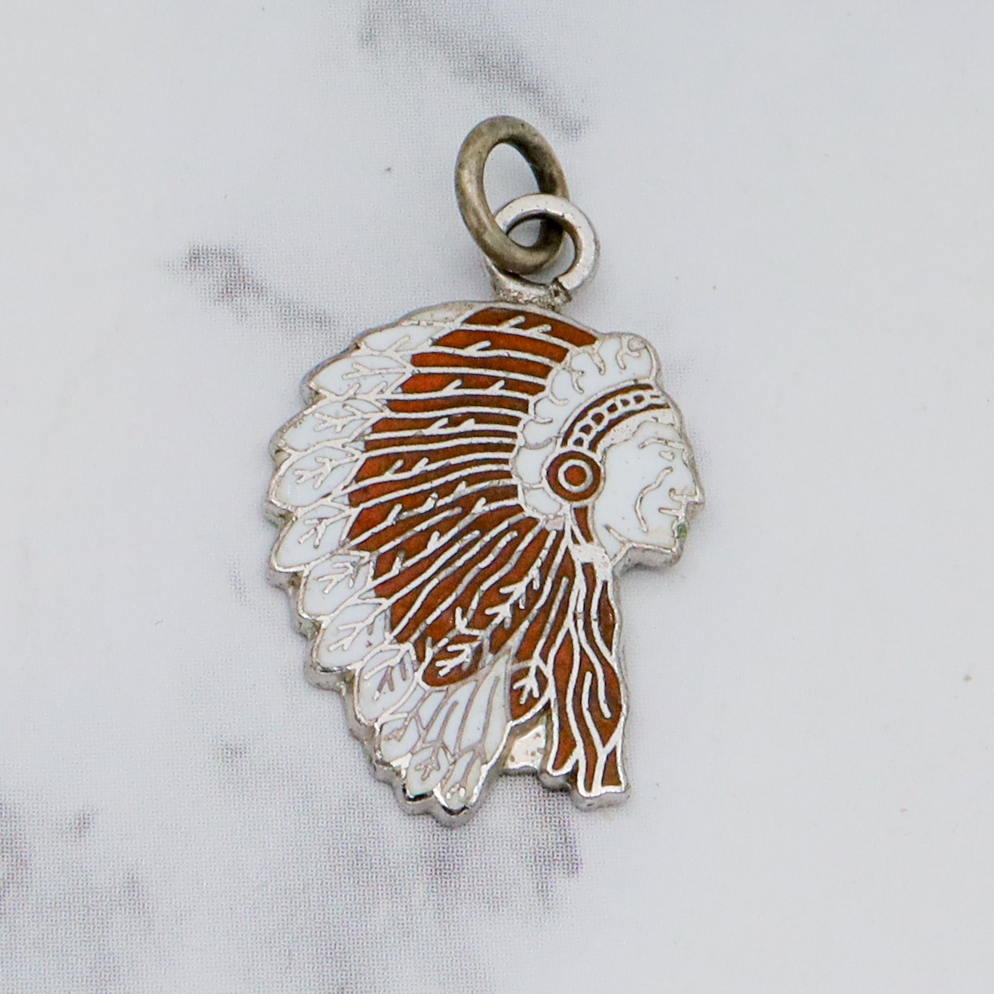 Vintage Kinney sterling & enamel Native American chief pendant