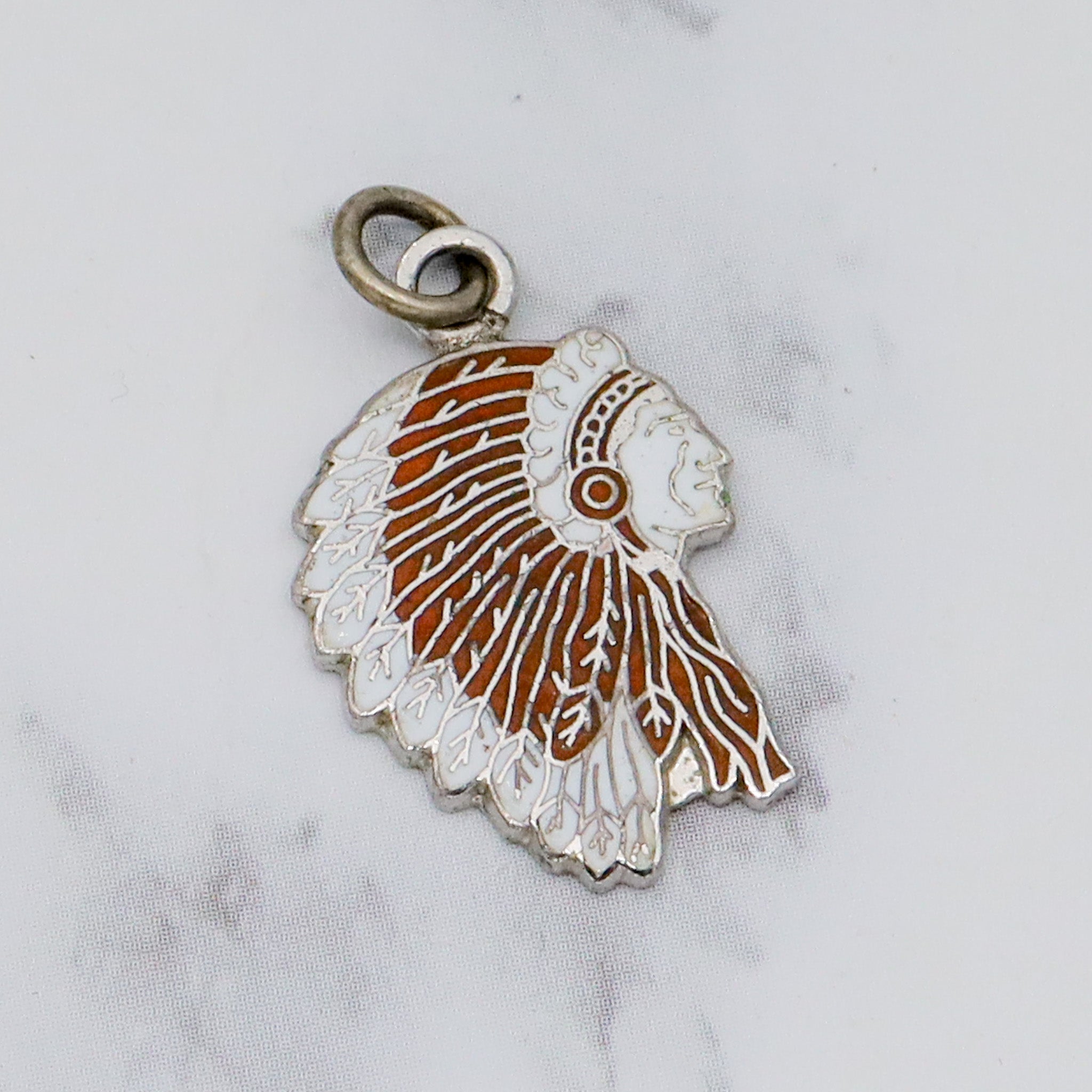 Vintage Kinney sterling & enamel Native American chief pendant