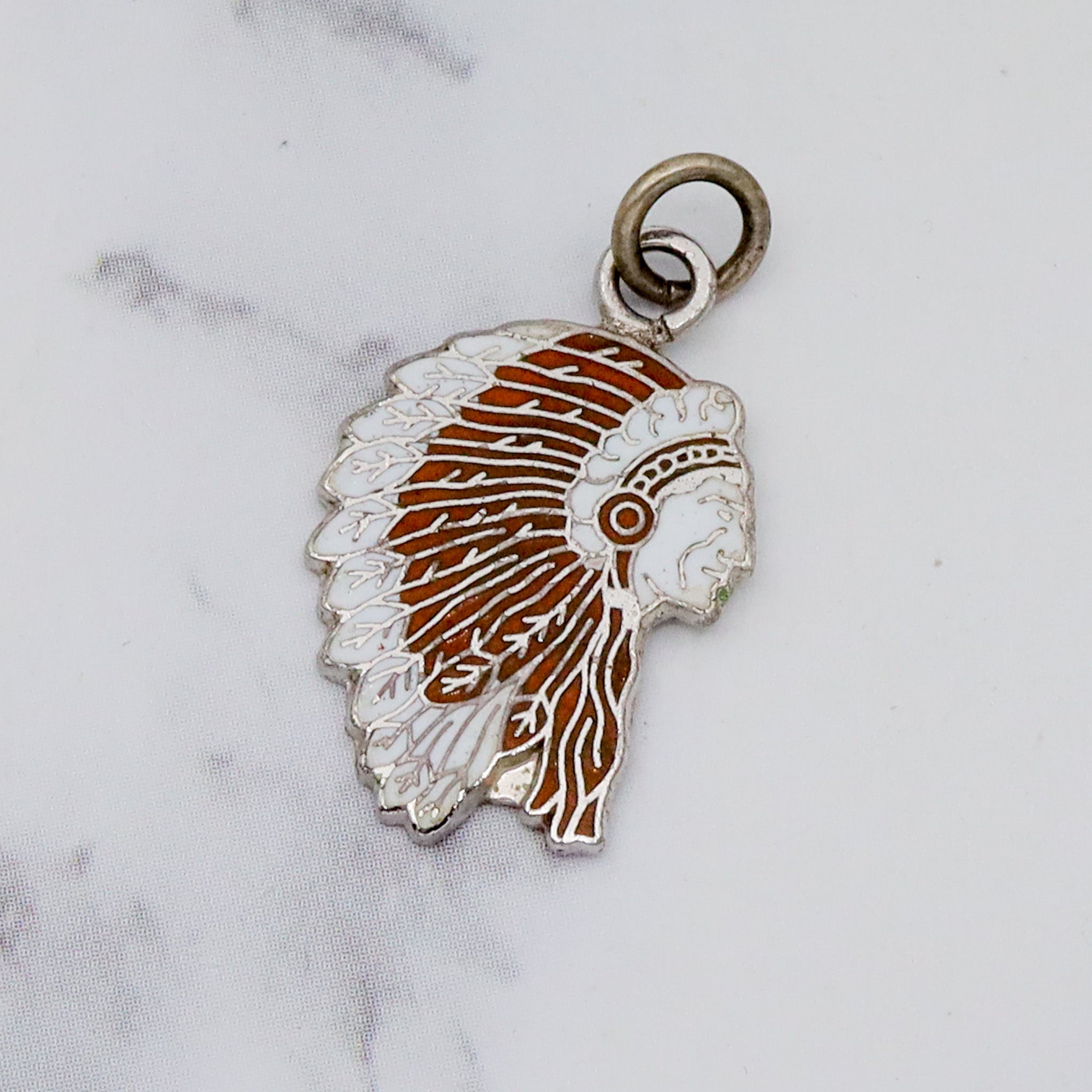 Vintage Kinney sterling & enamel Native American chief pendant