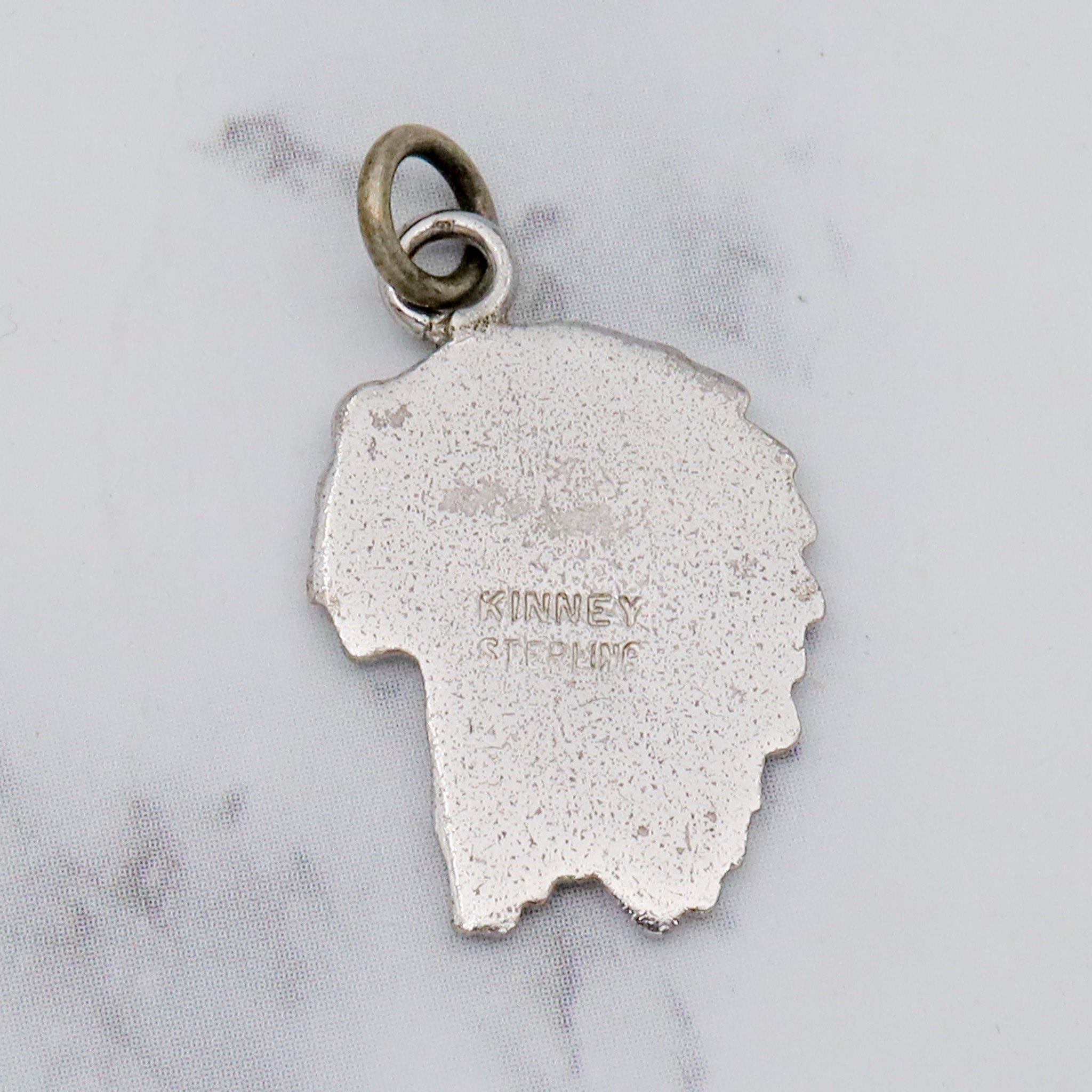 Vintage Kinney sterling & enamel Native American chief pendant
