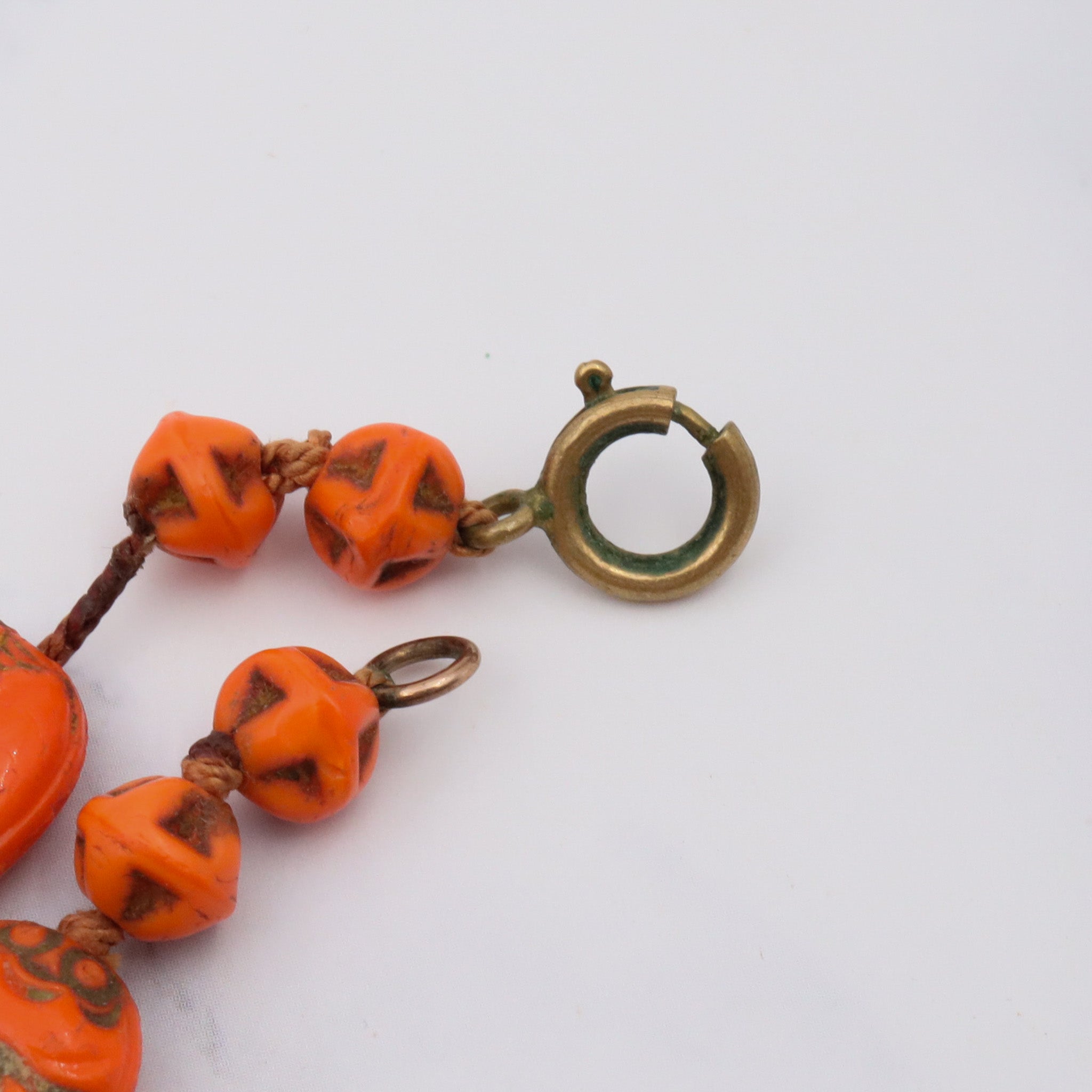 Antique deco neiger brothers Egyptian revival scarab carved glass beaded necklace