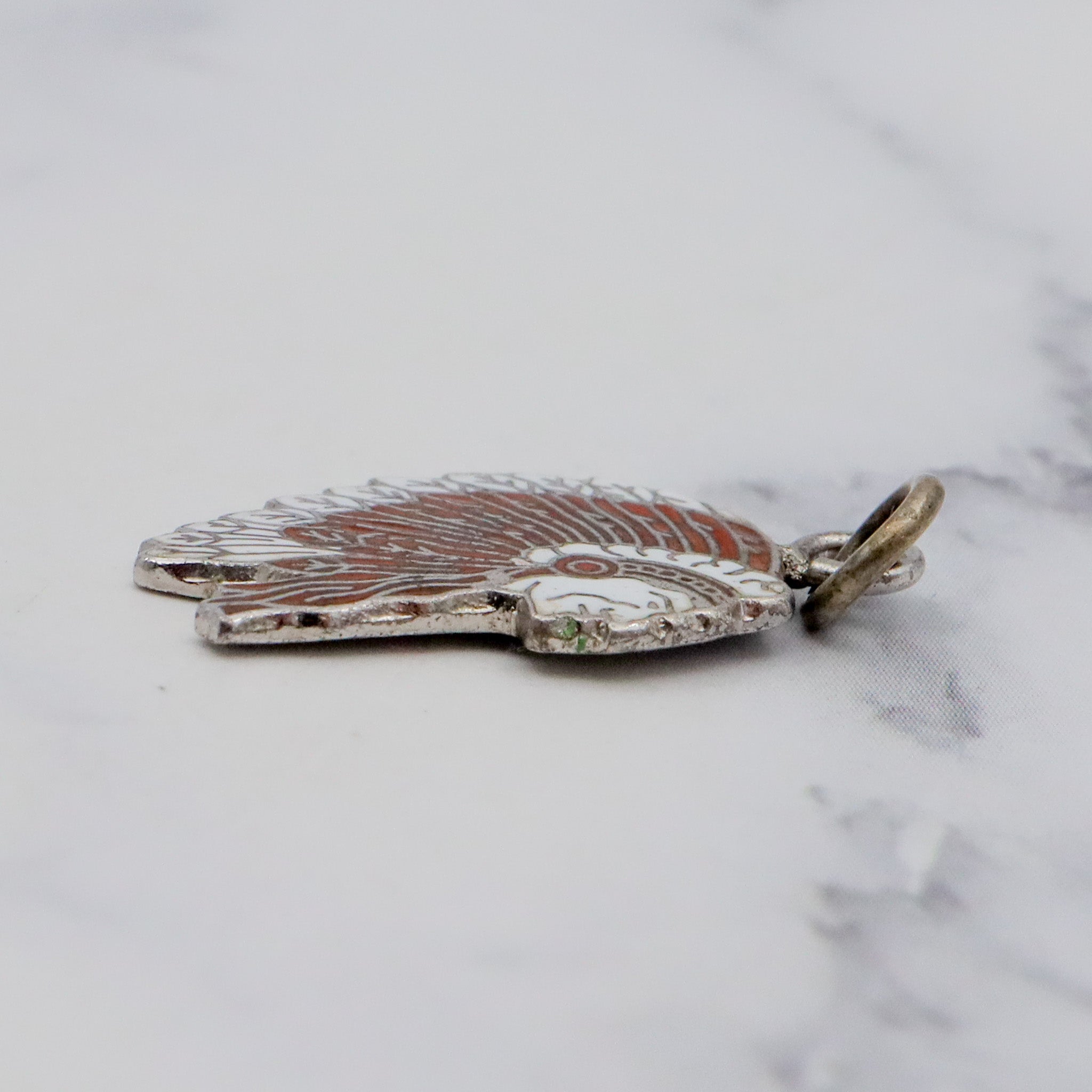 Vintage Kinney sterling & enamel Native American chief pendant