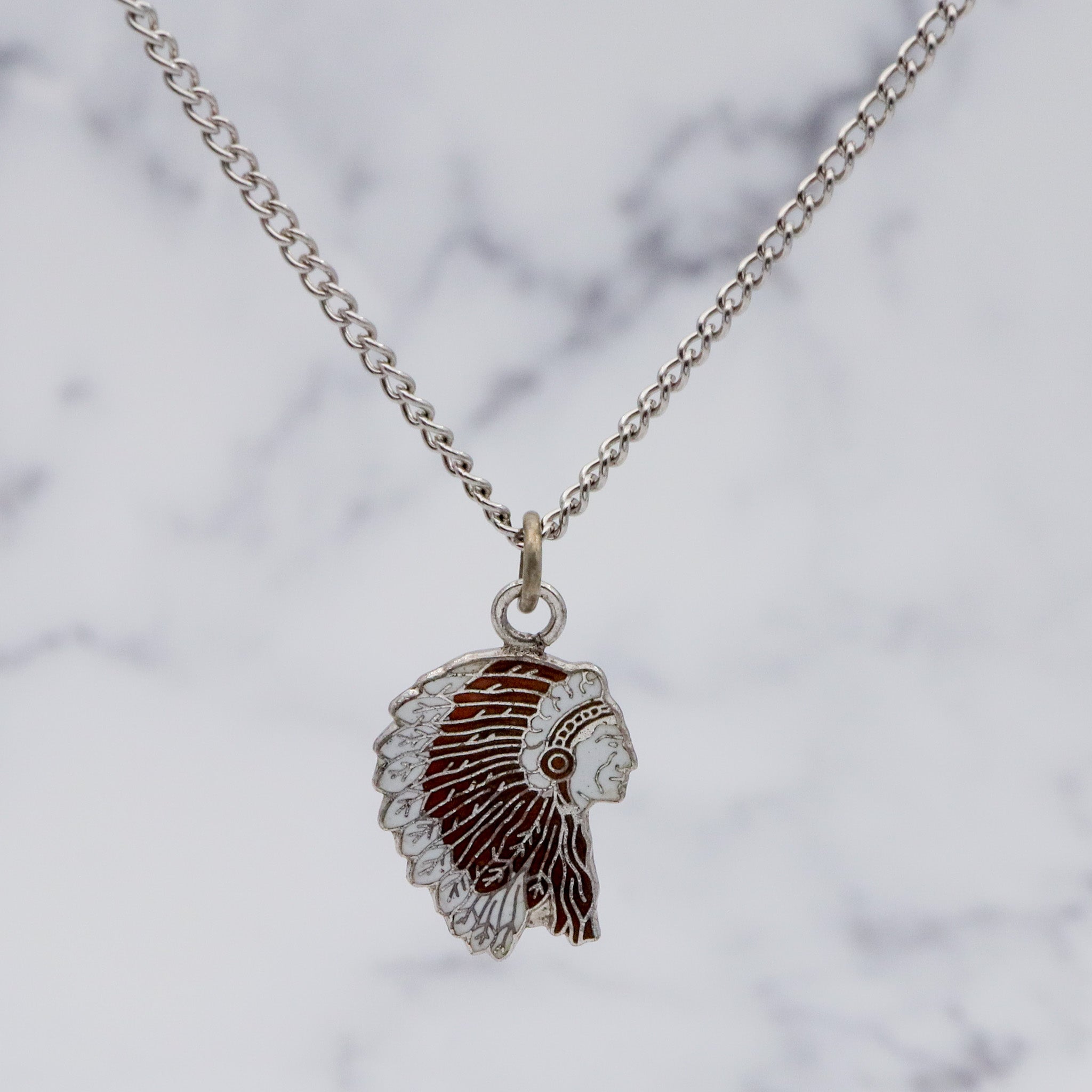 Vintage Kinney sterling & enamel Native American chief pendant