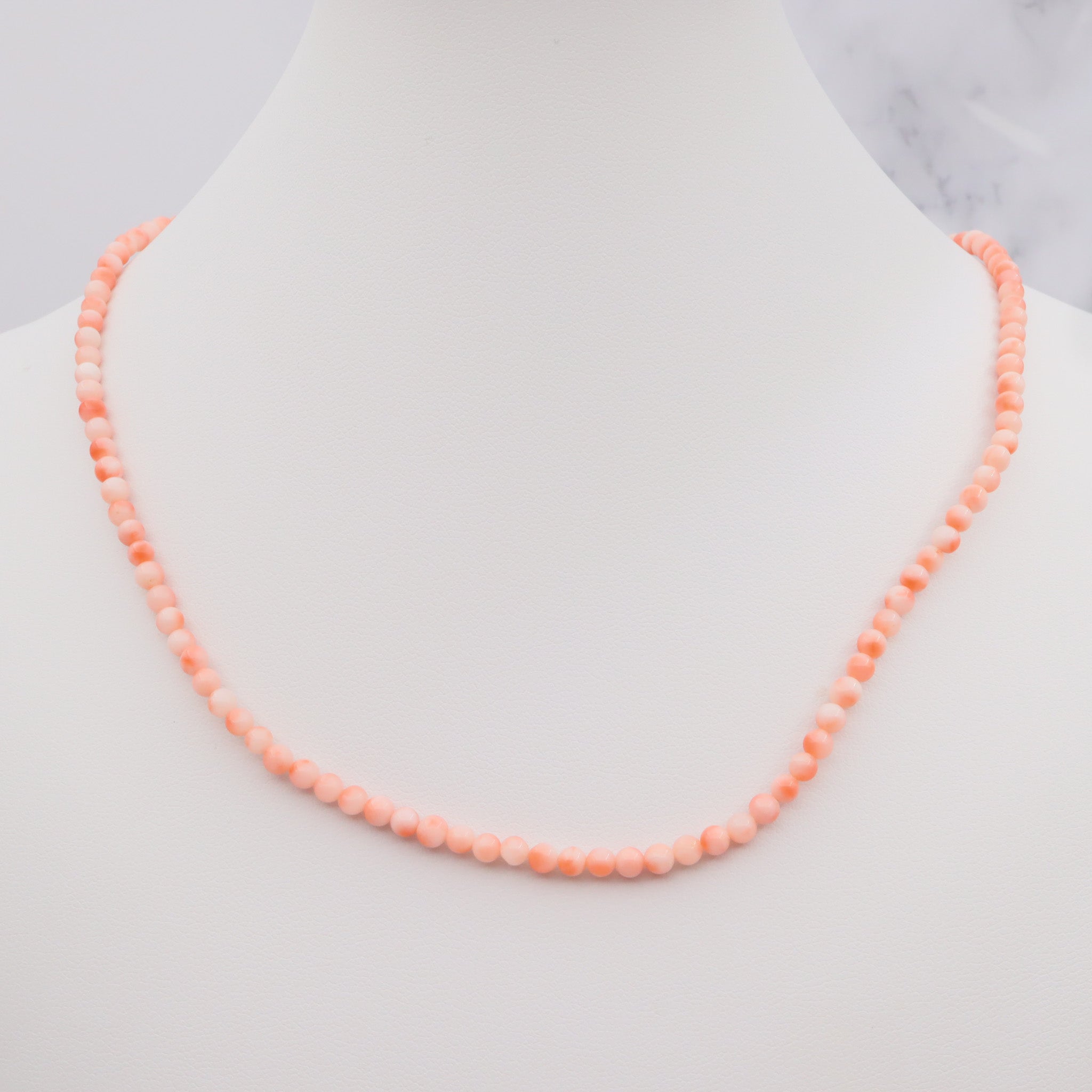 Antique 3.5 mm Angel Skin Coral Bead Necklace - 16 Inches