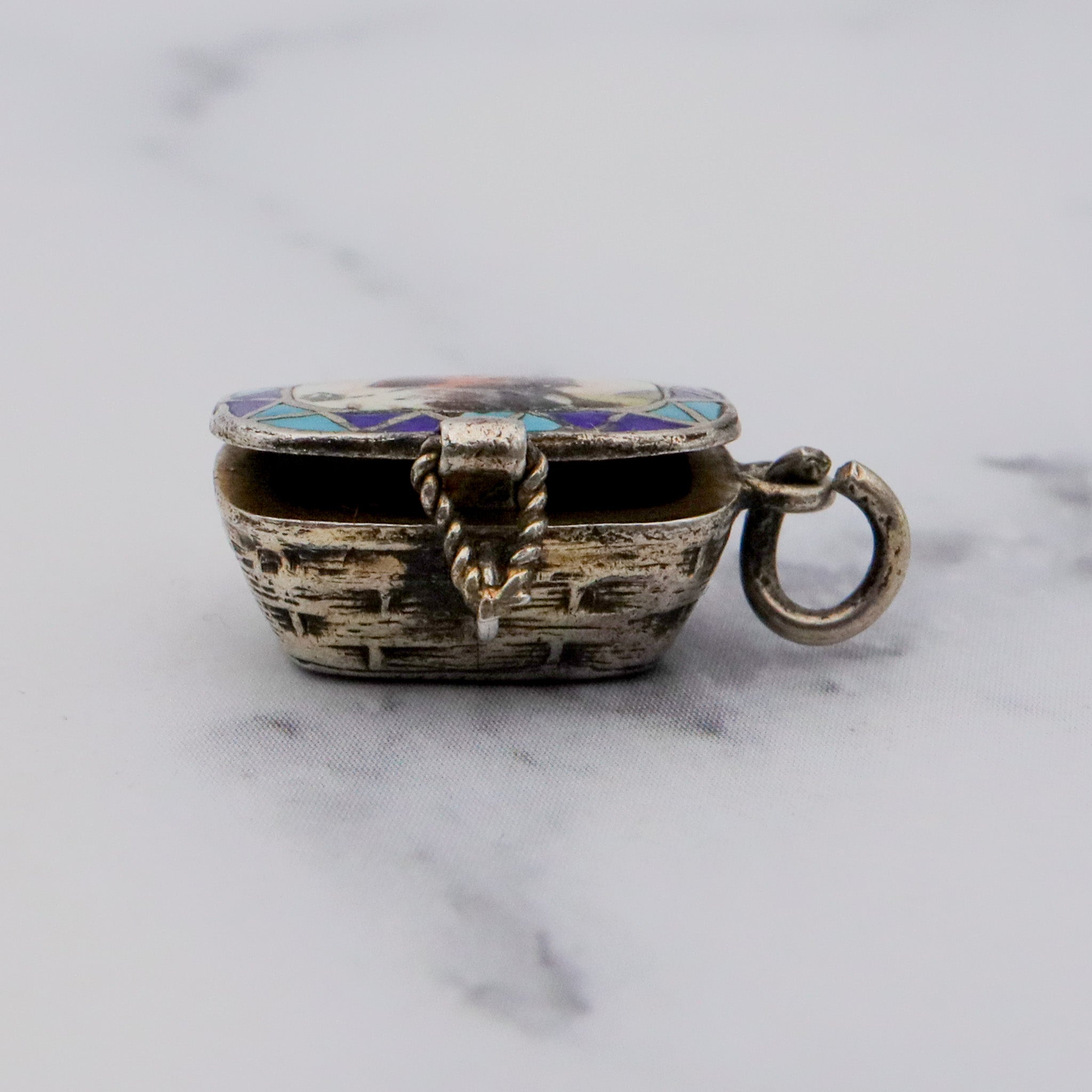 Antique .800 silver & enamel Egyptian Moses basket charm