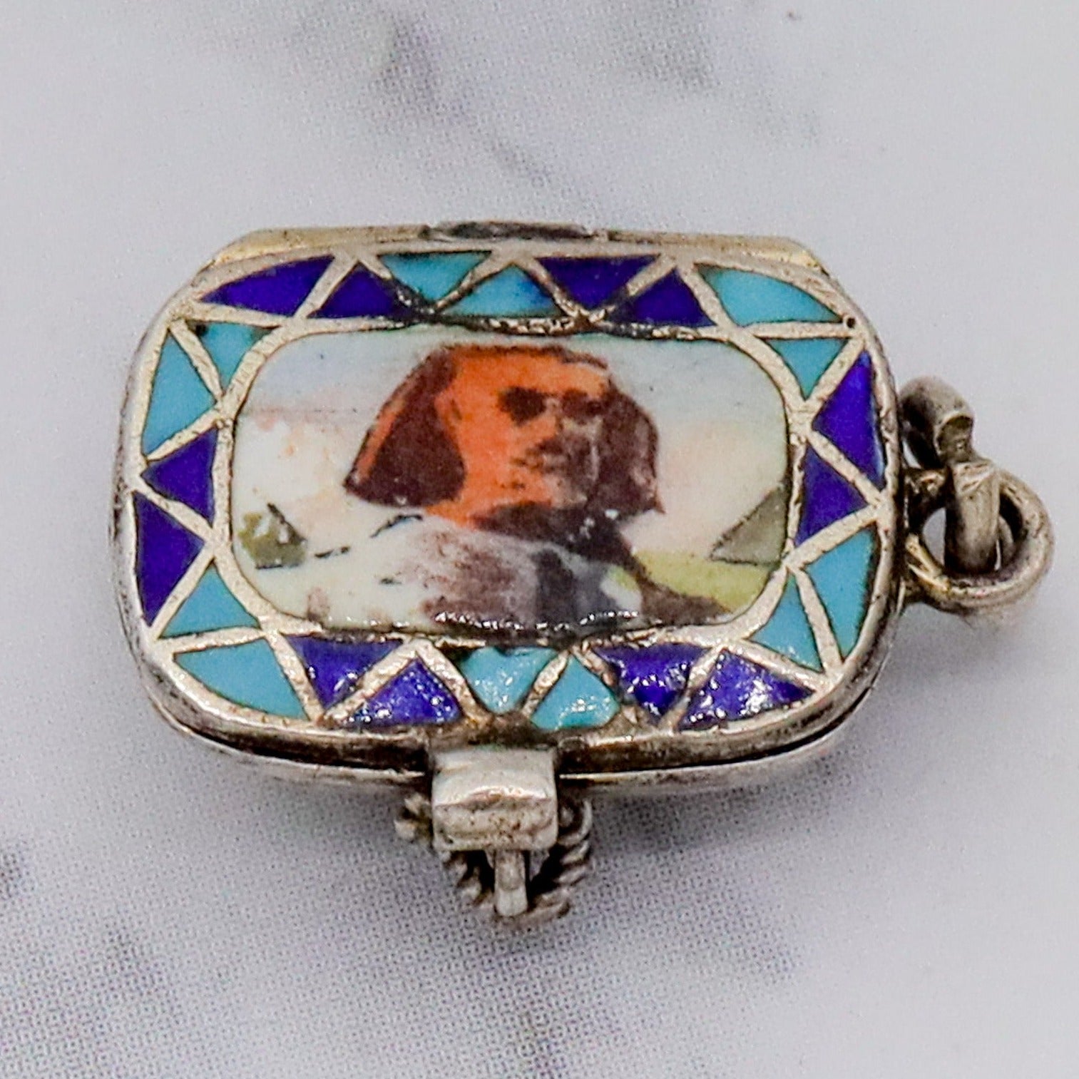 Antique .800 silver & enamel Egyptian Moses basket charm