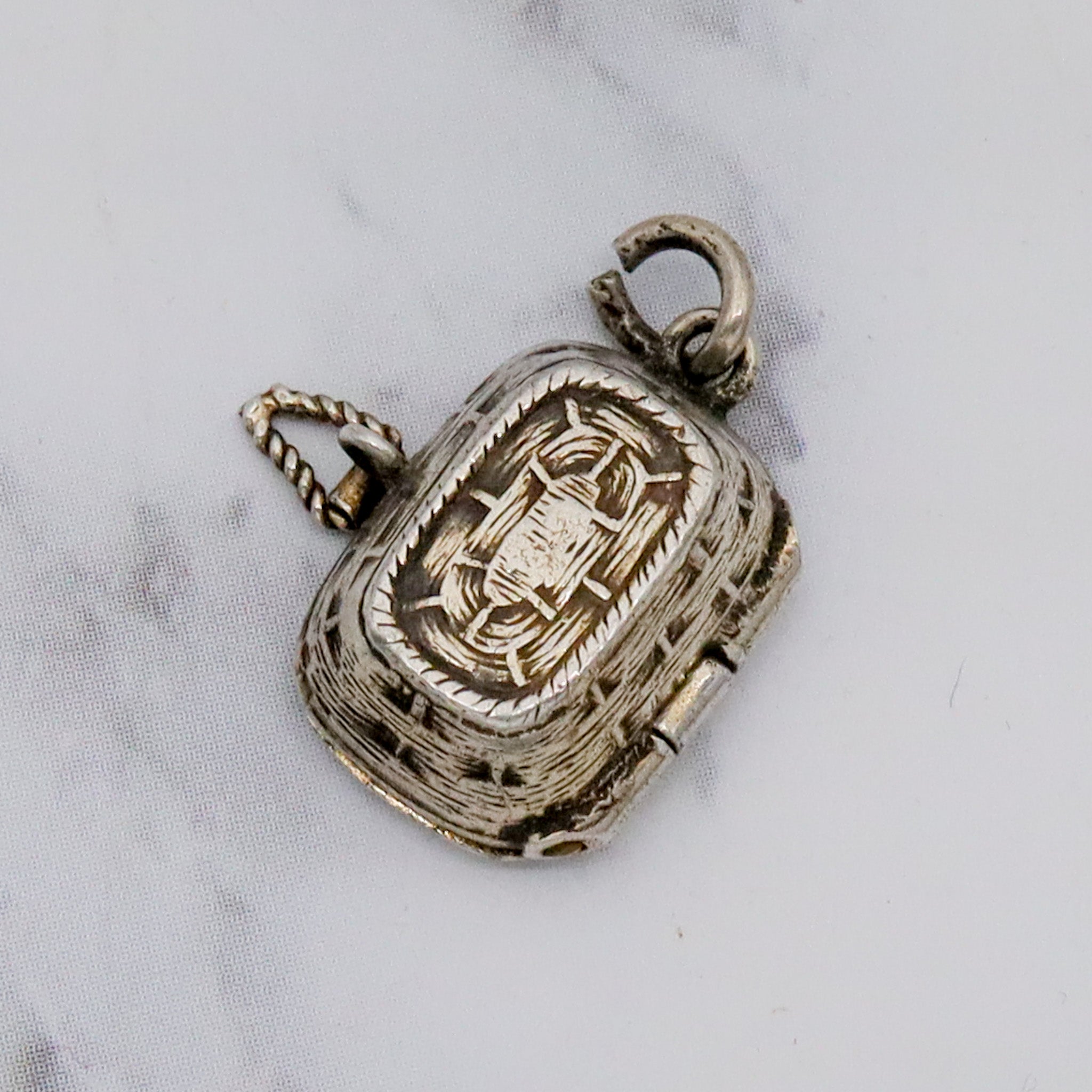 Antique .800 silver & enamel Egyptian Moses basket charm