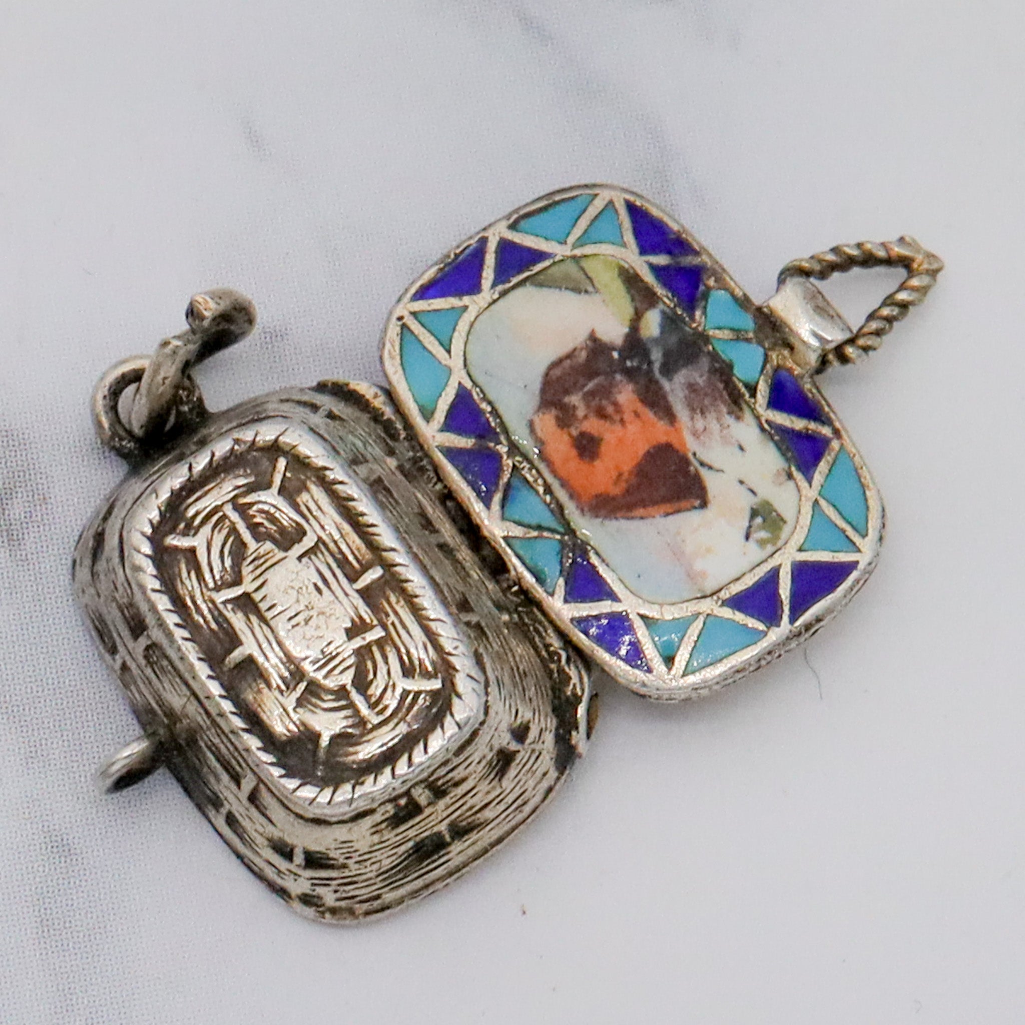 Antique .800 silver & enamel Egyptian Moses basket charm