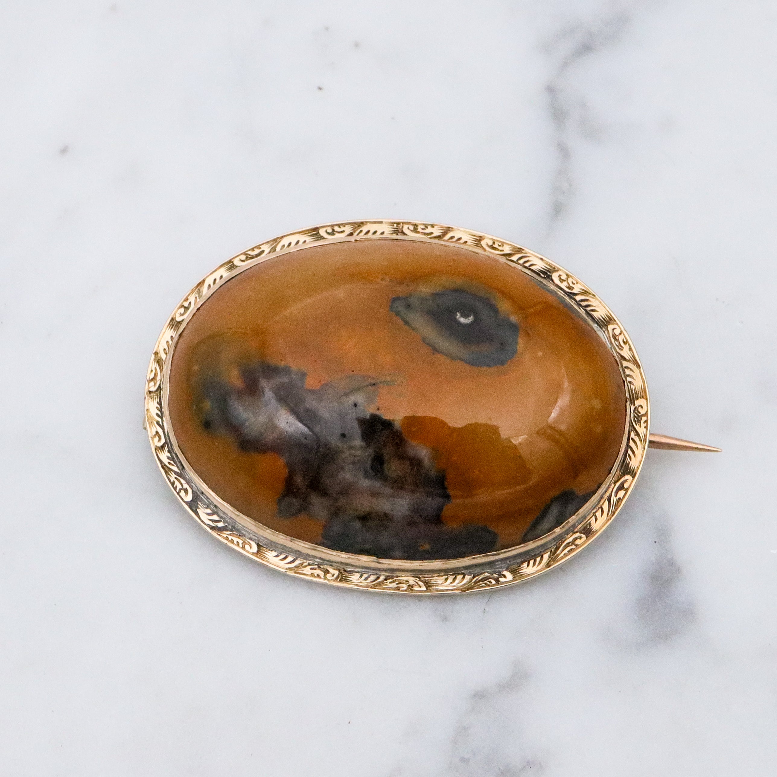 Antique Victorian 10k gold yellow jasper oval cabochon brooch