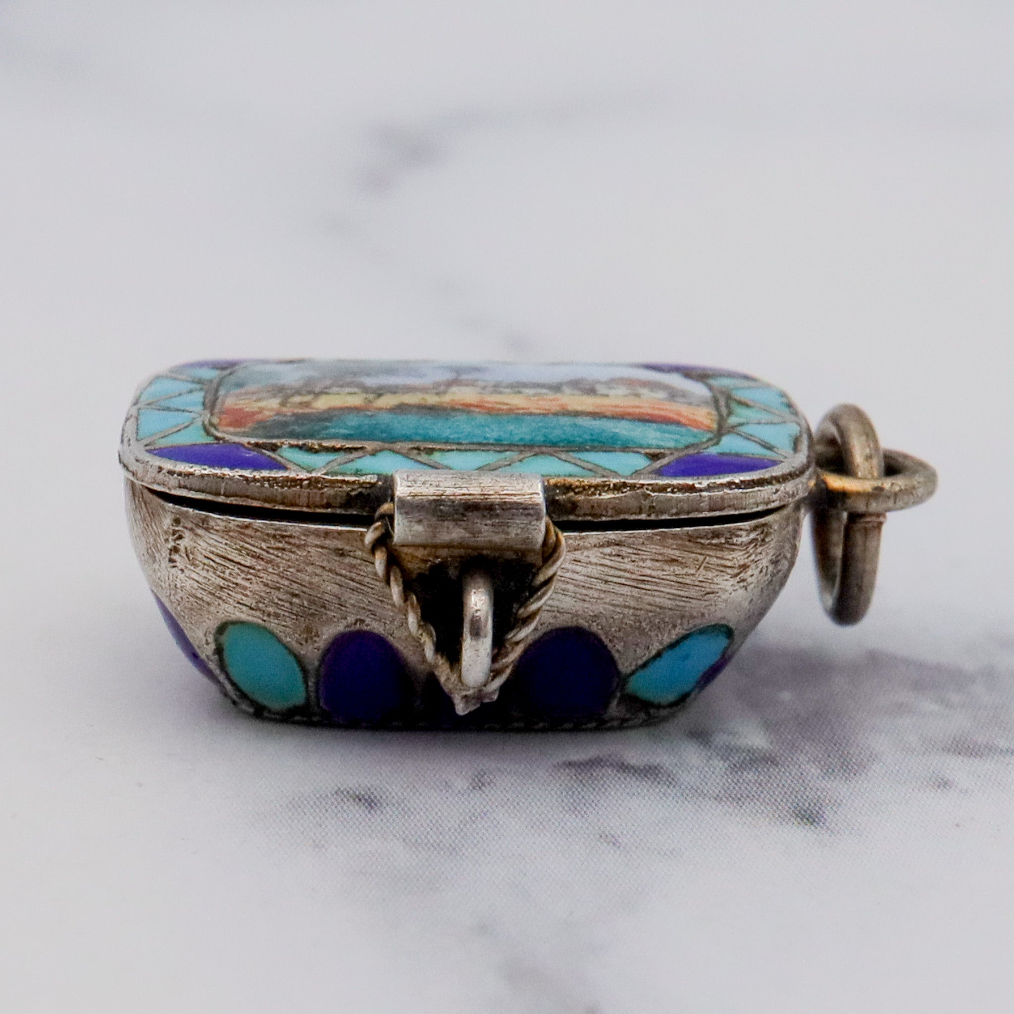 Large antique gilt .800 silver enamel Egyptian Baby Moses basket charm