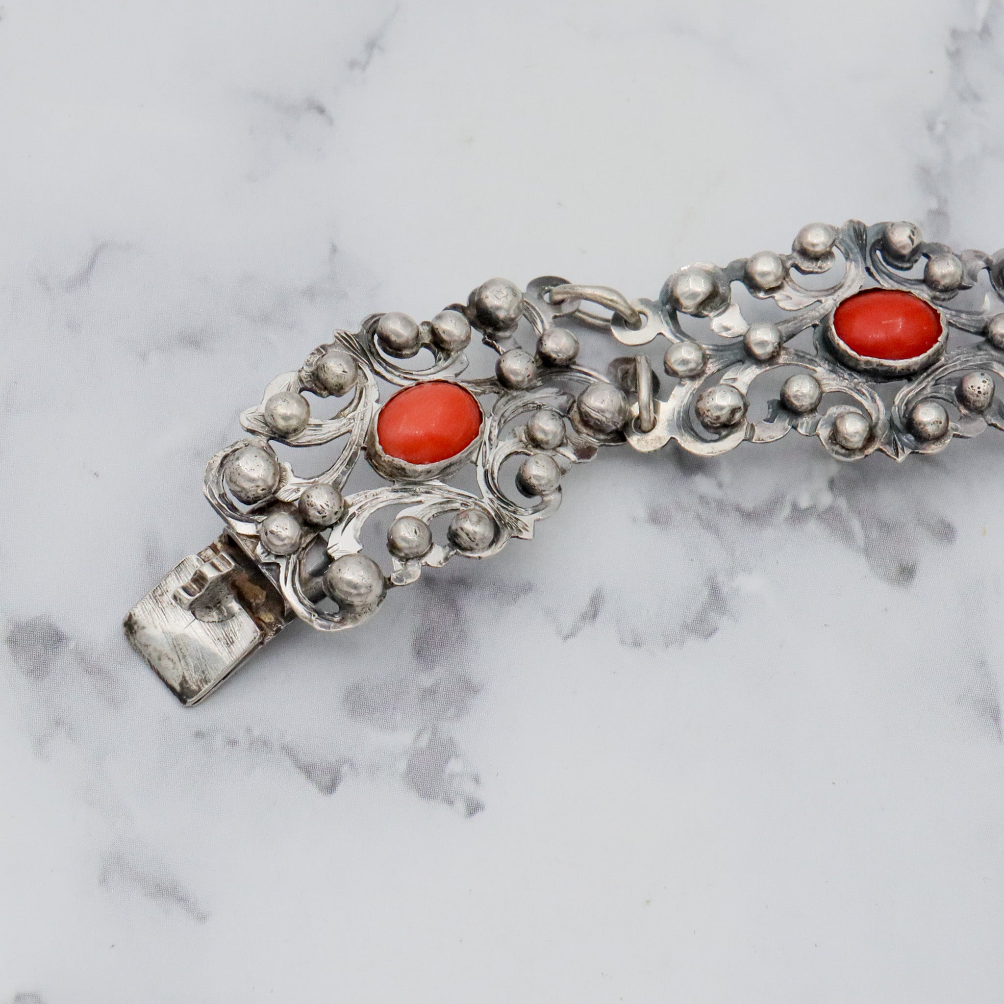 Antique Renaissance Revival .800 silver & coral bracelet