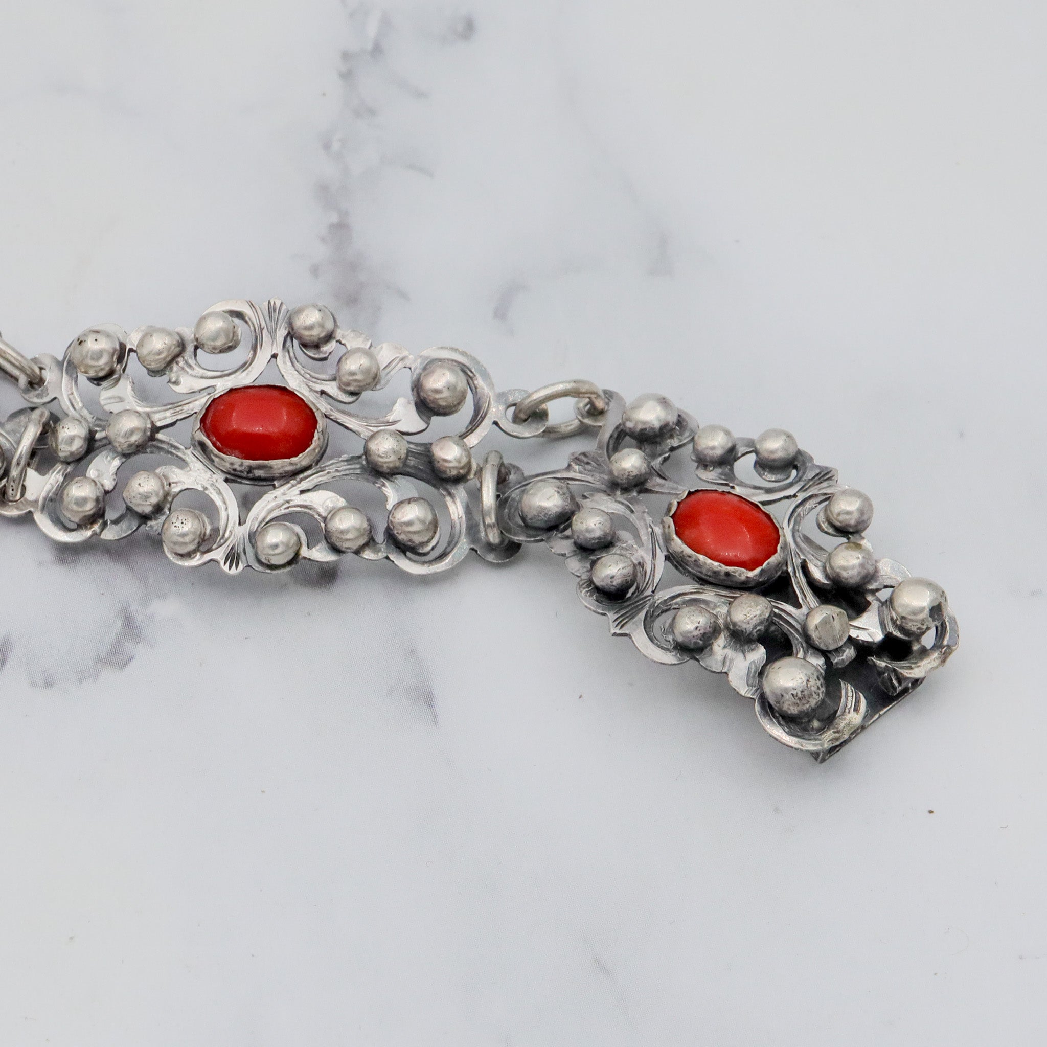 Antique Renaissance Revival .800 silver & coral bracelet