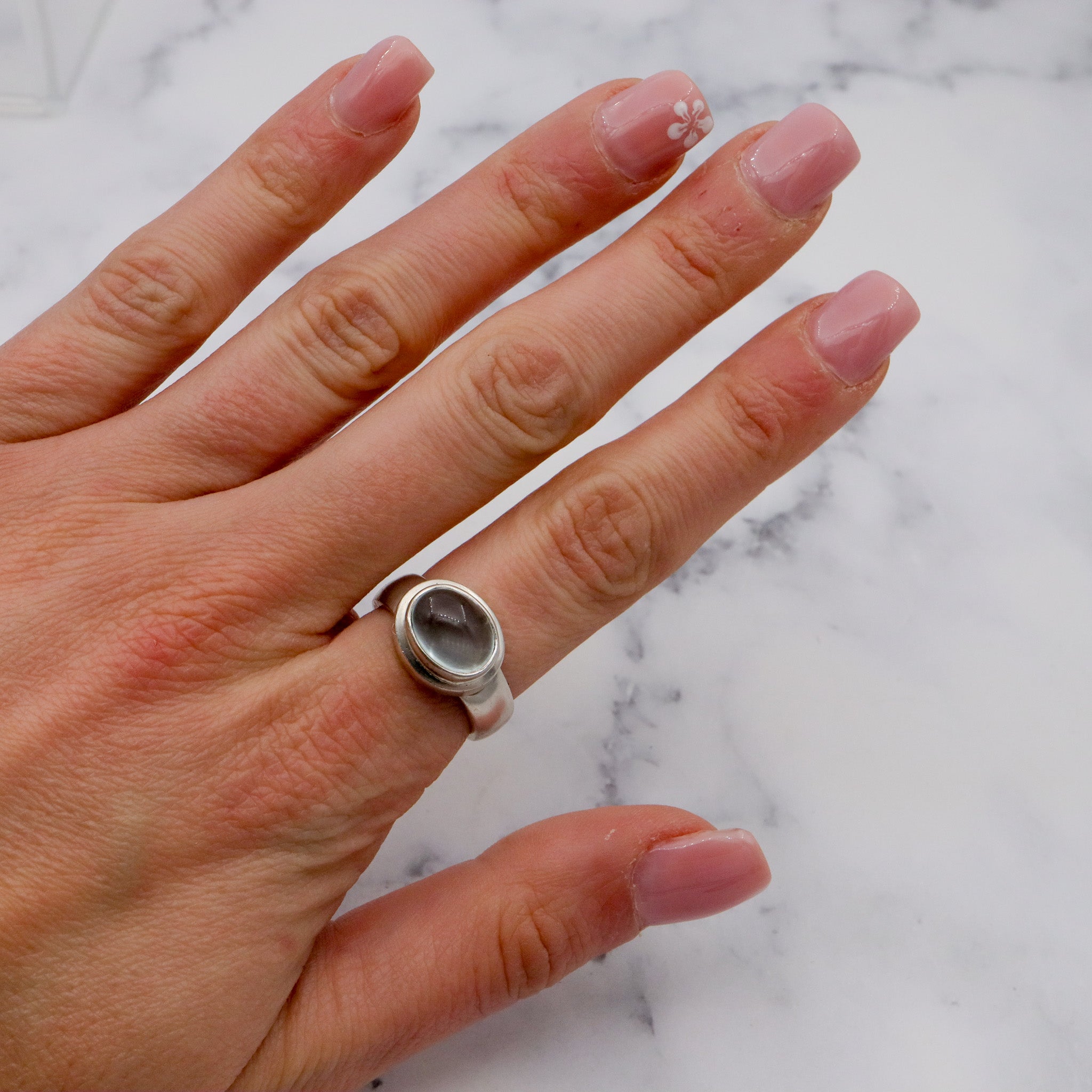 Vintage sterling & natural aquamarine ring, sz 7.75