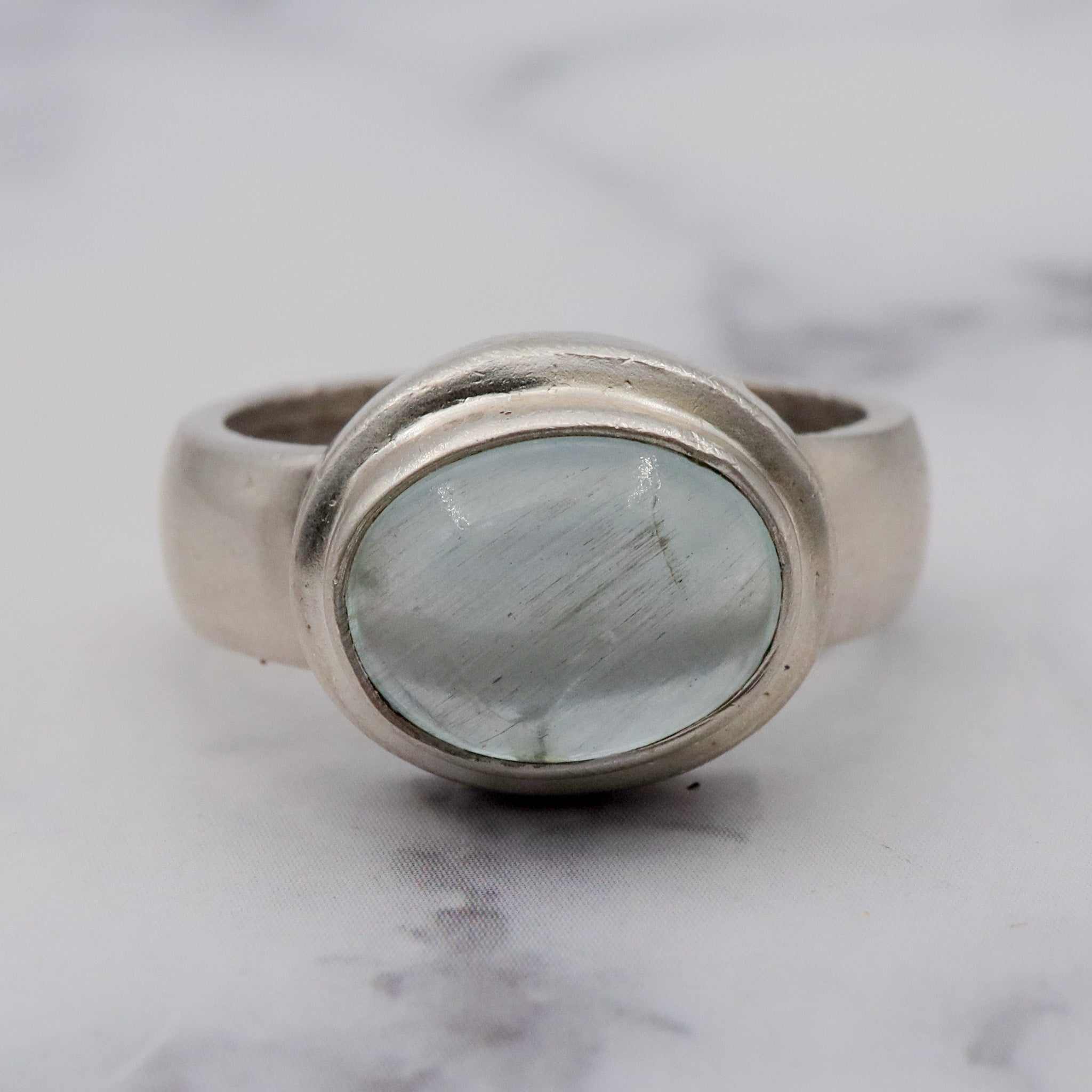 Vintage sterling & natural aquamarine ring, sz 7.75