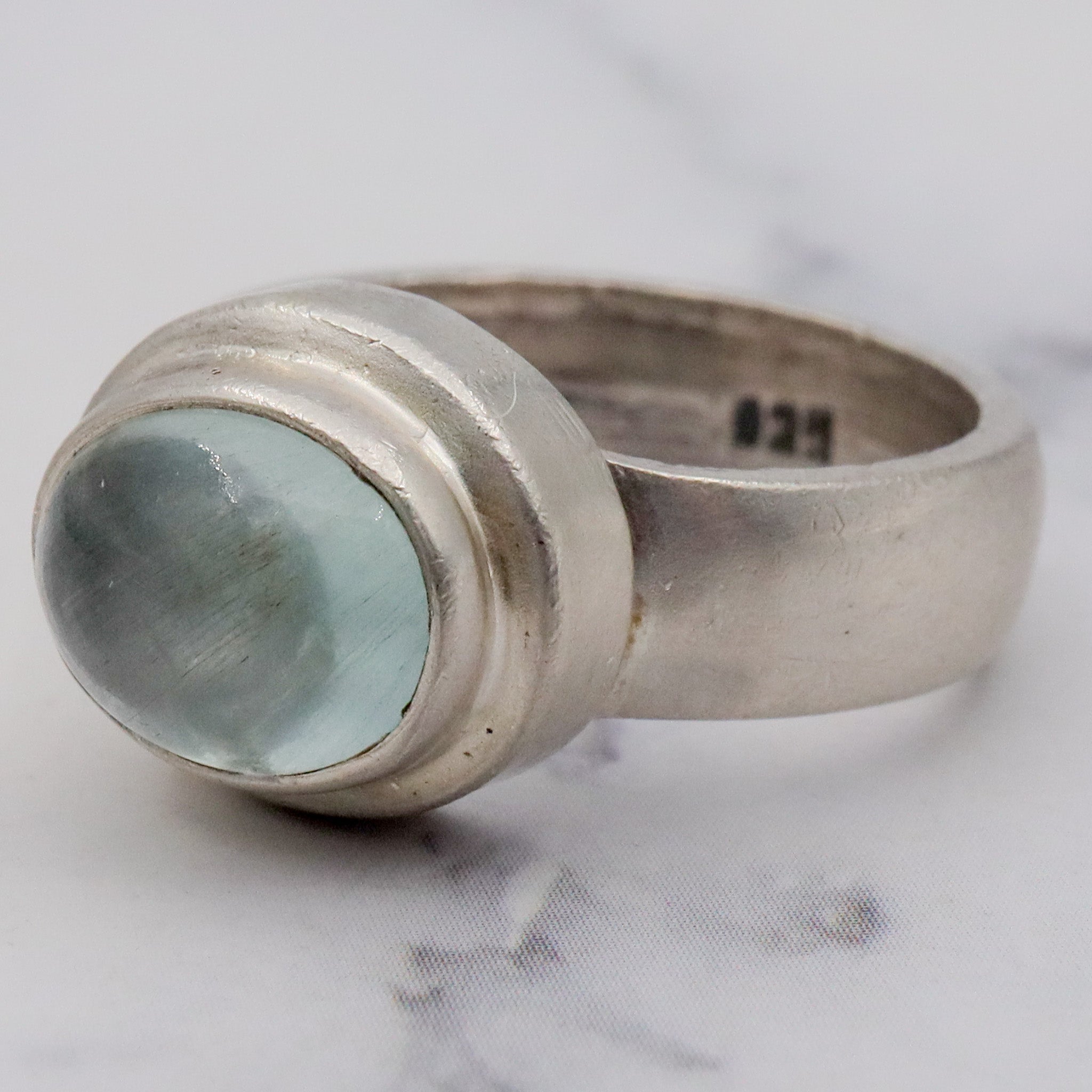 Vintage sterling & natural aquamarine ring, sz 7.75