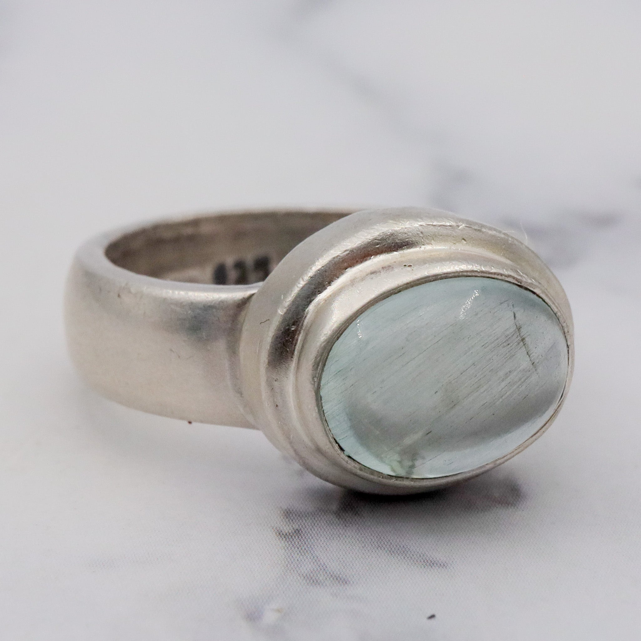 Vintage sterling & natural aquamarine ring, sz 7.75