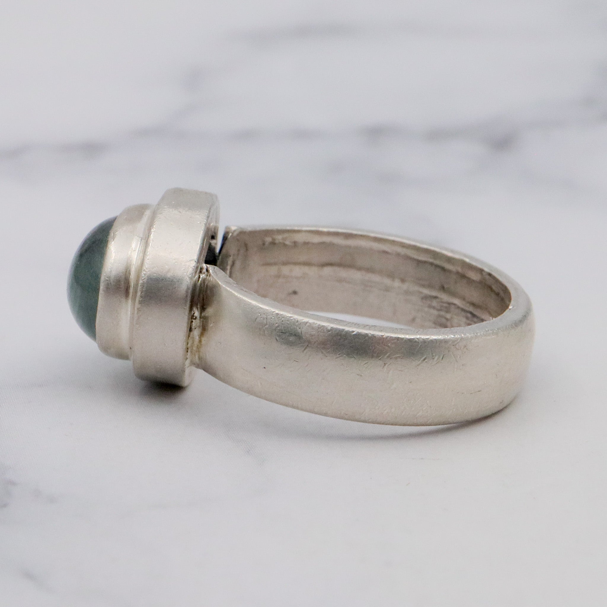 Vintage sterling & natural aquamarine ring, sz 7.75