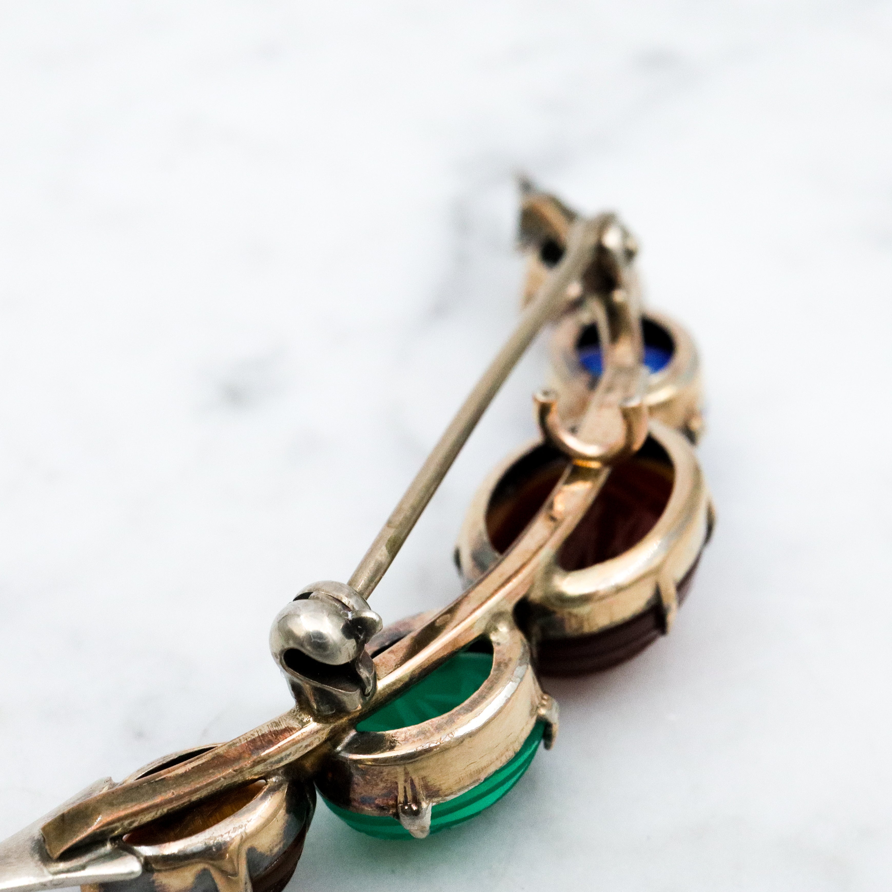 Mid Century Symmetalic sterling silver & gold filled carved scarab crescent moon brooch