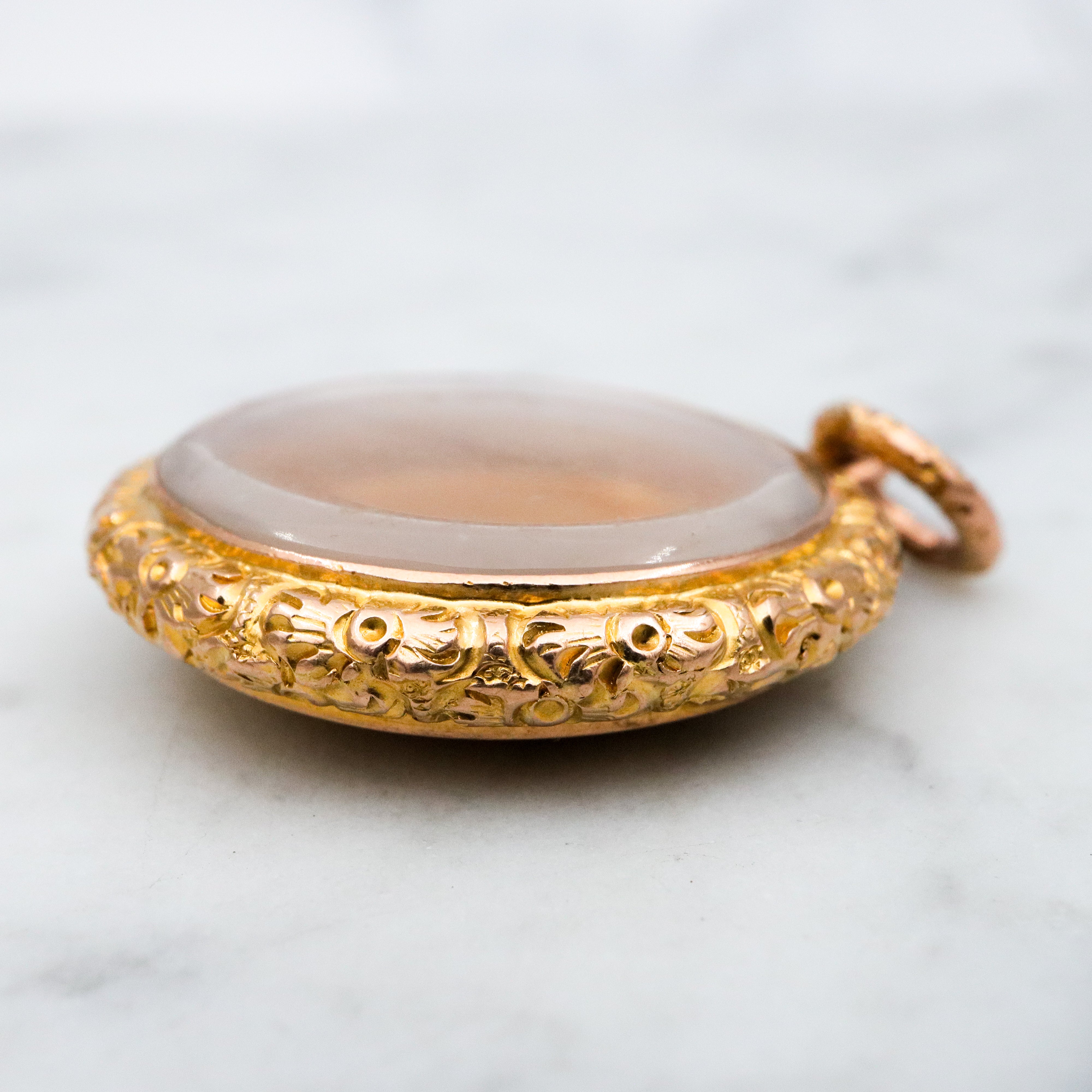 Antique Victorian 9k gold repousse shadow box locket pendant