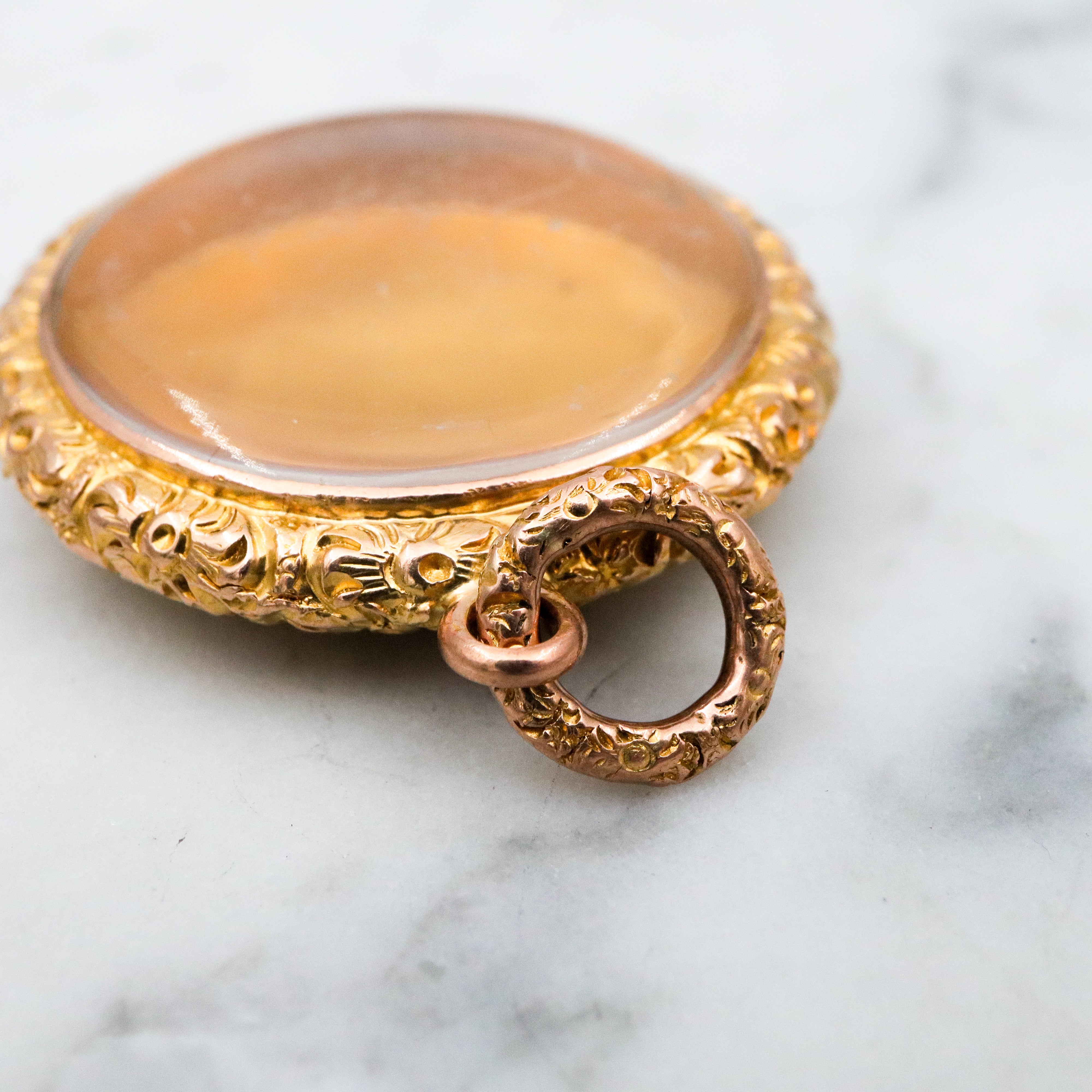 Antique Victorian 9k gold repousse shadow box locket pendant