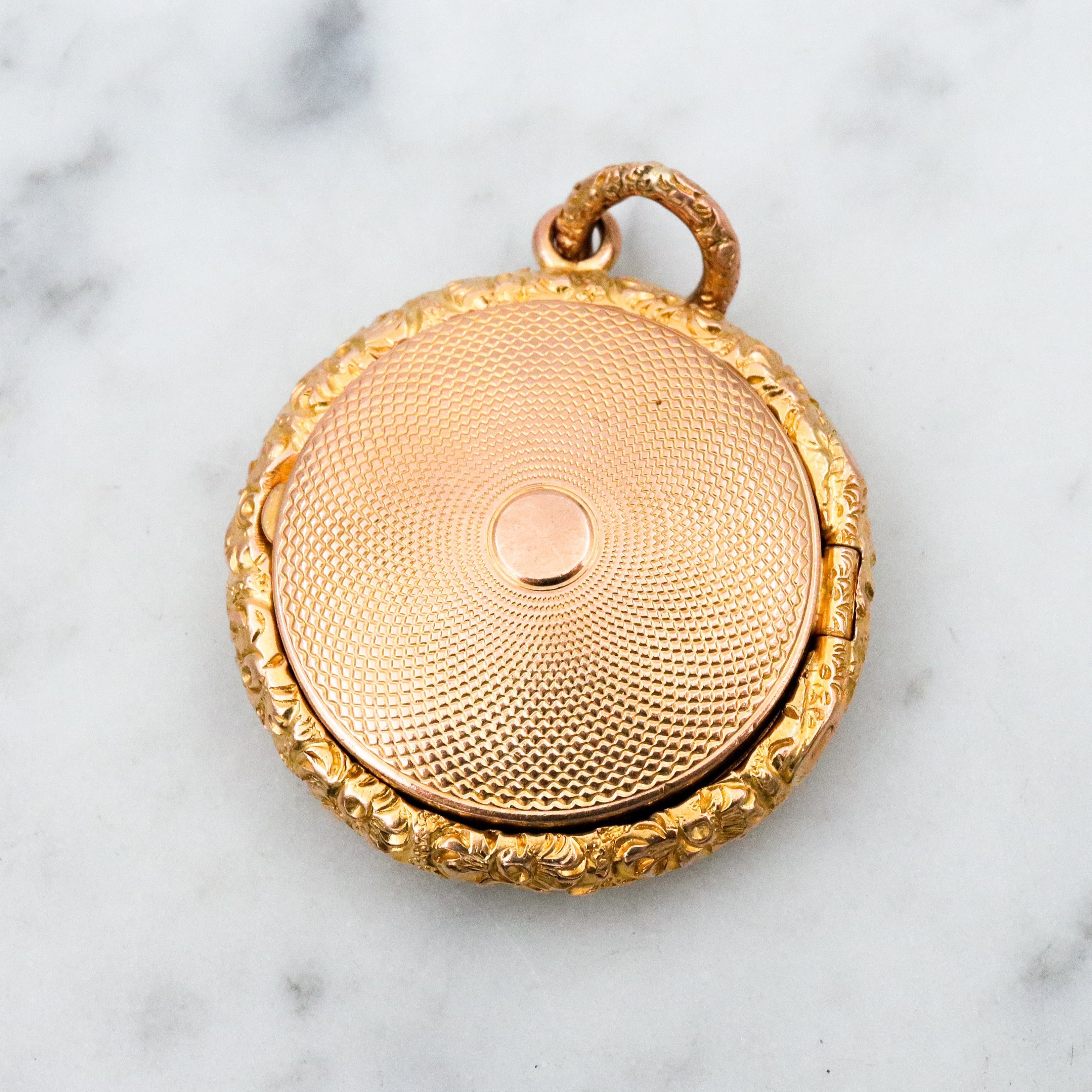 Antique Victorian 9k gold repousse shadow box locket pendant