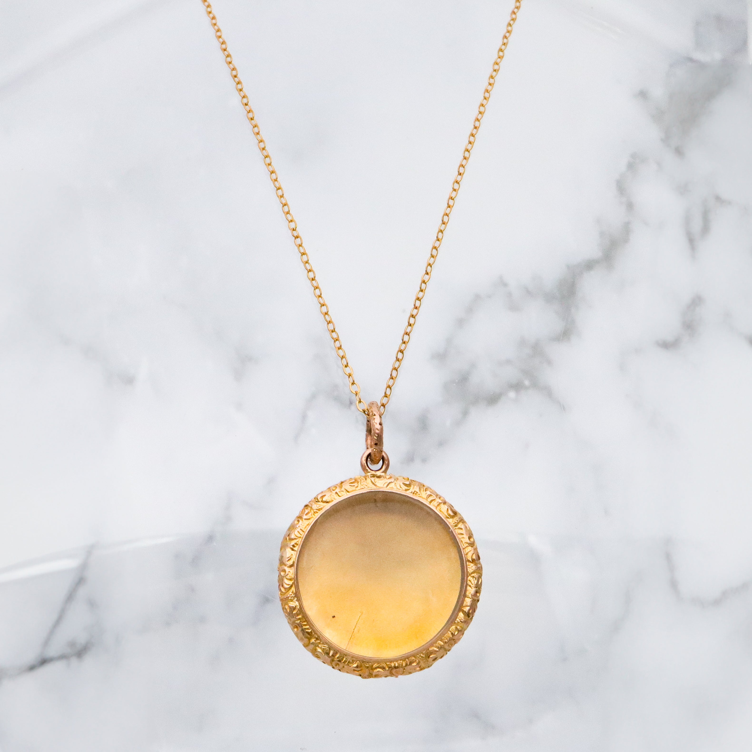 Antique Victorian 9k gold repousse shadow box locket pendant