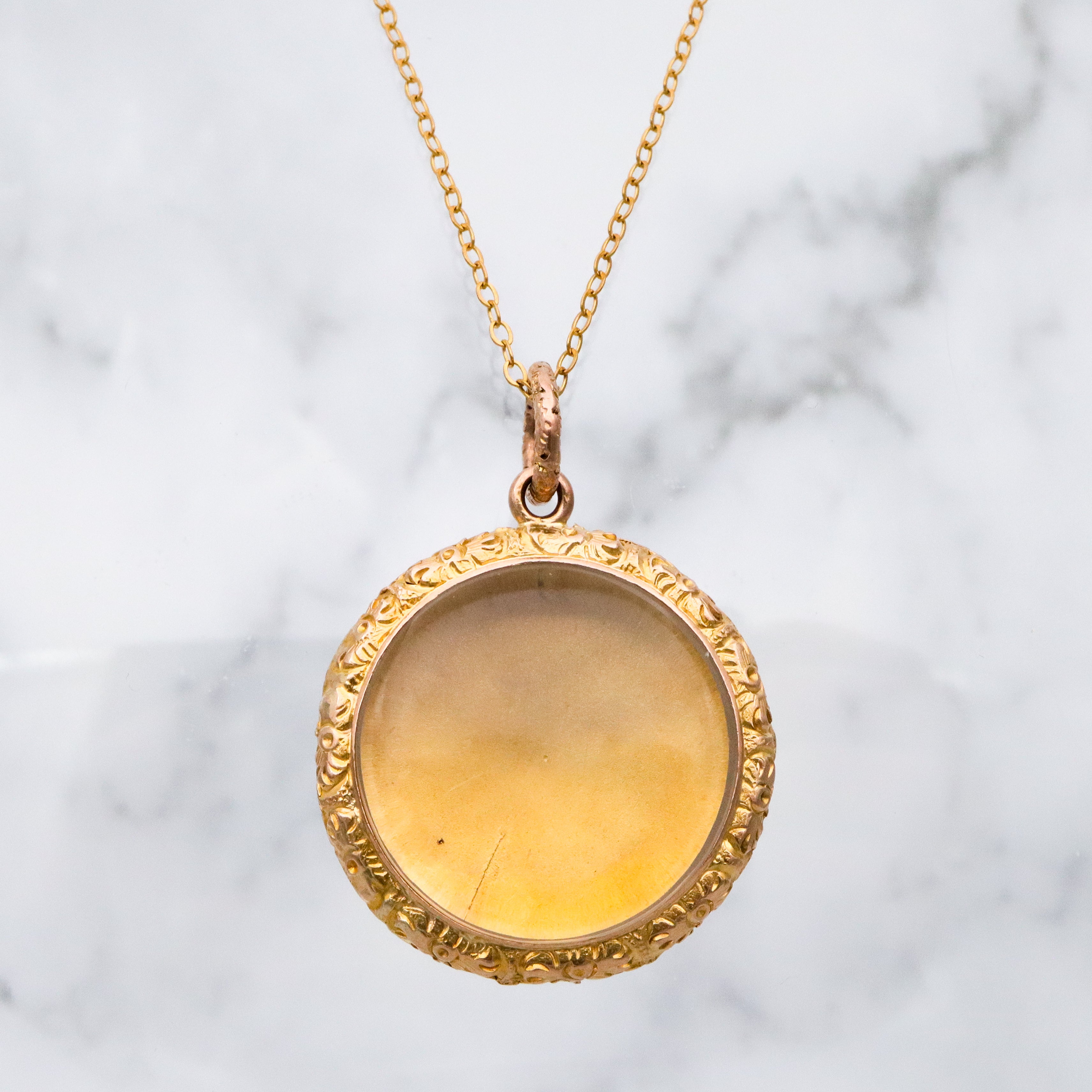 Antique Victorian 9k gold repousse shadow box locket pendant