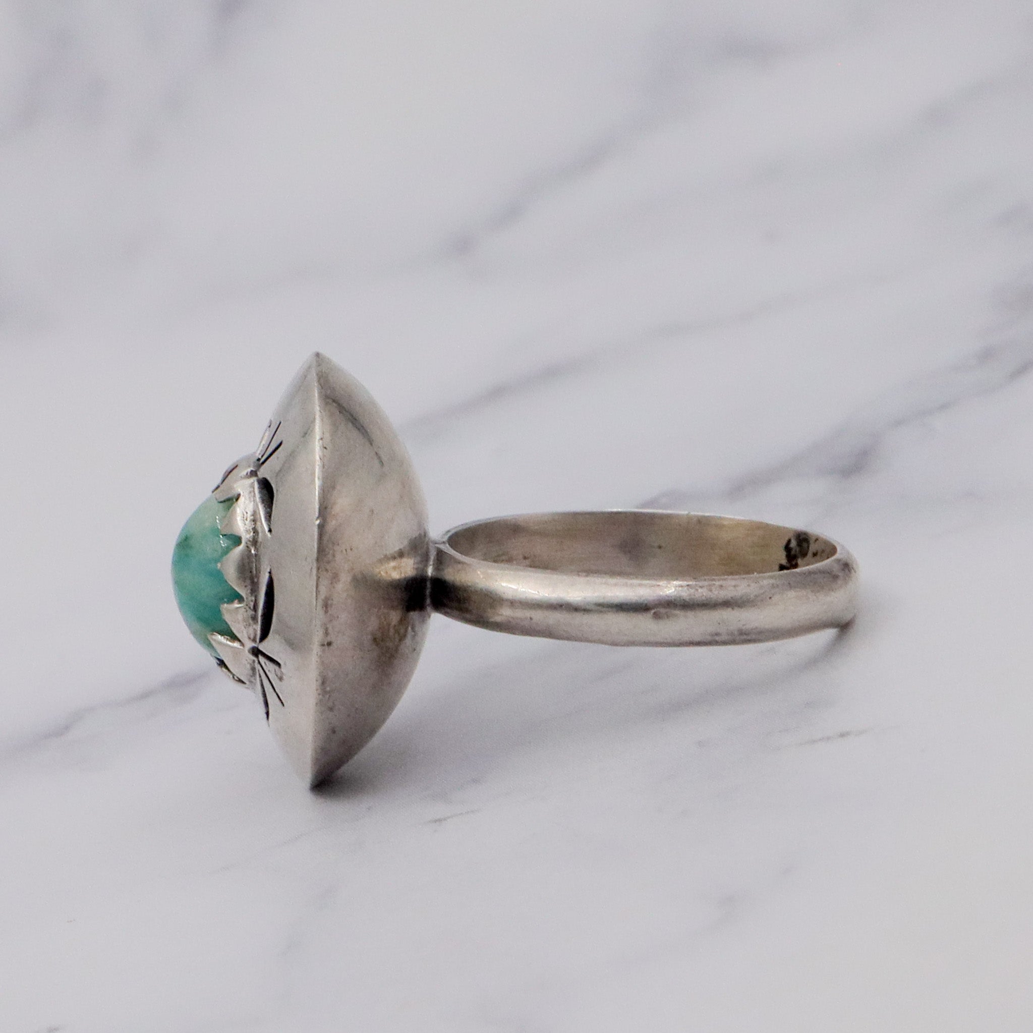 Vintage Mid-Century Modern Mexican sterling & amazonite ring, sz 7