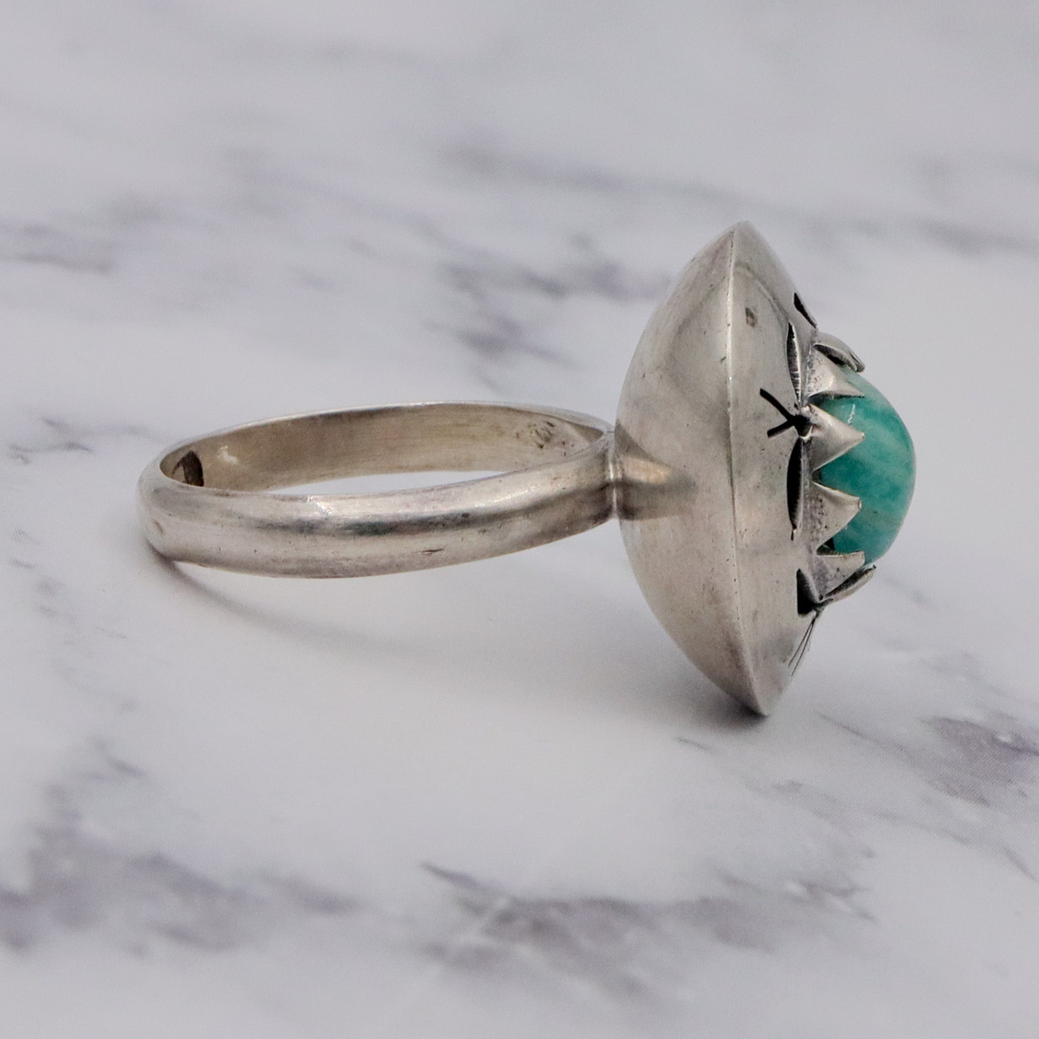 Vintage Mid-Century Modern Mexican sterling & amazonite ring, sz 7