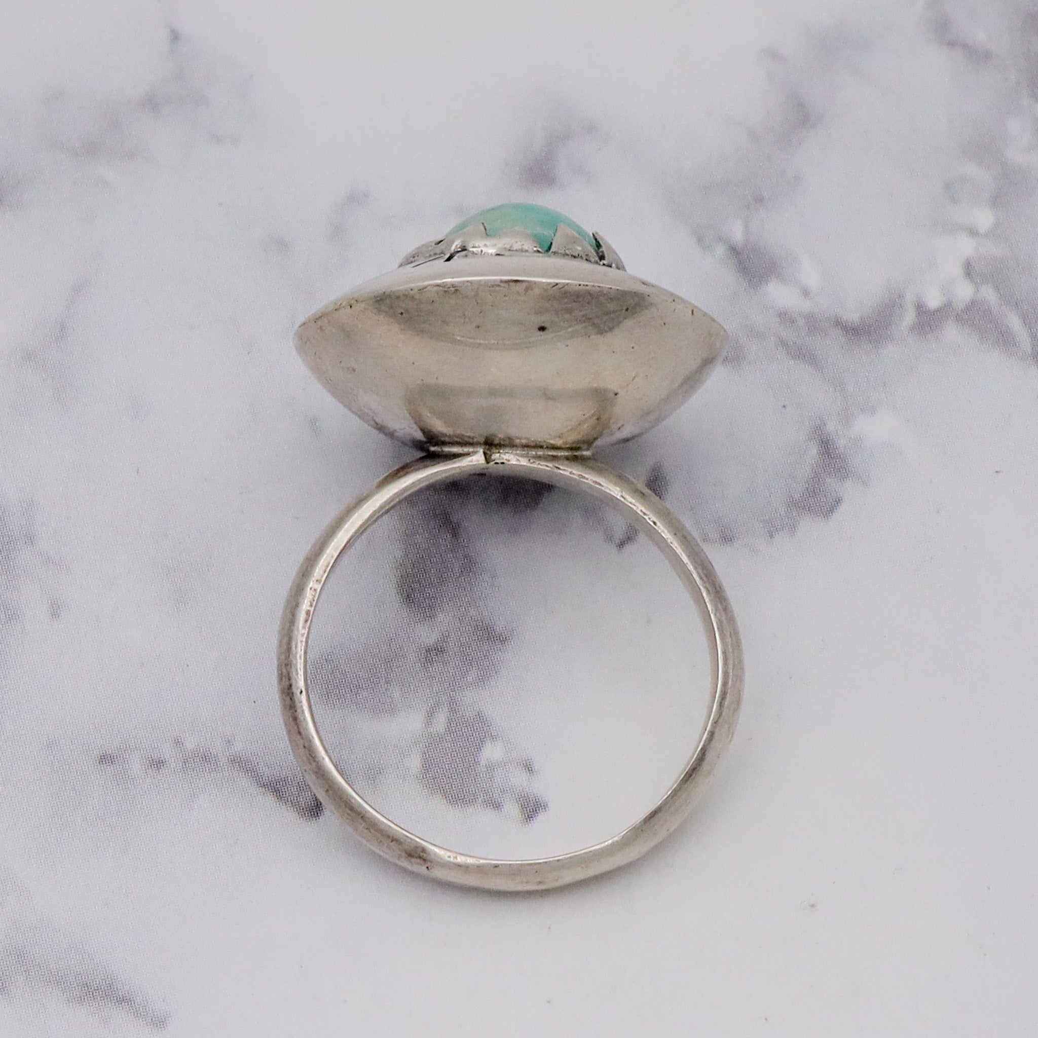 Vintage Mid-Century Modern Mexican sterling & amazonite ring, sz 7
