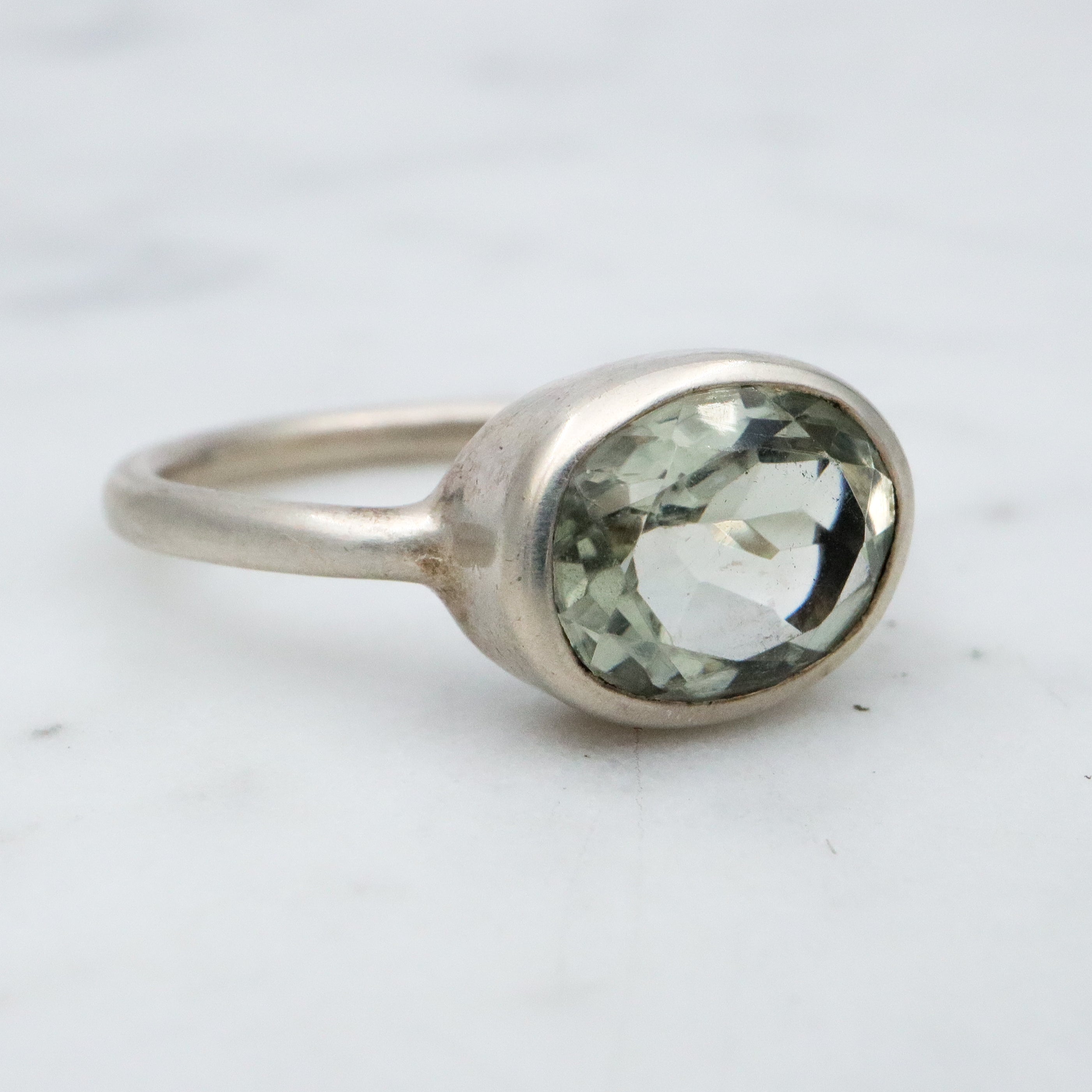 vintage Modern sterling faceted quartz solitaire ring size 7.5