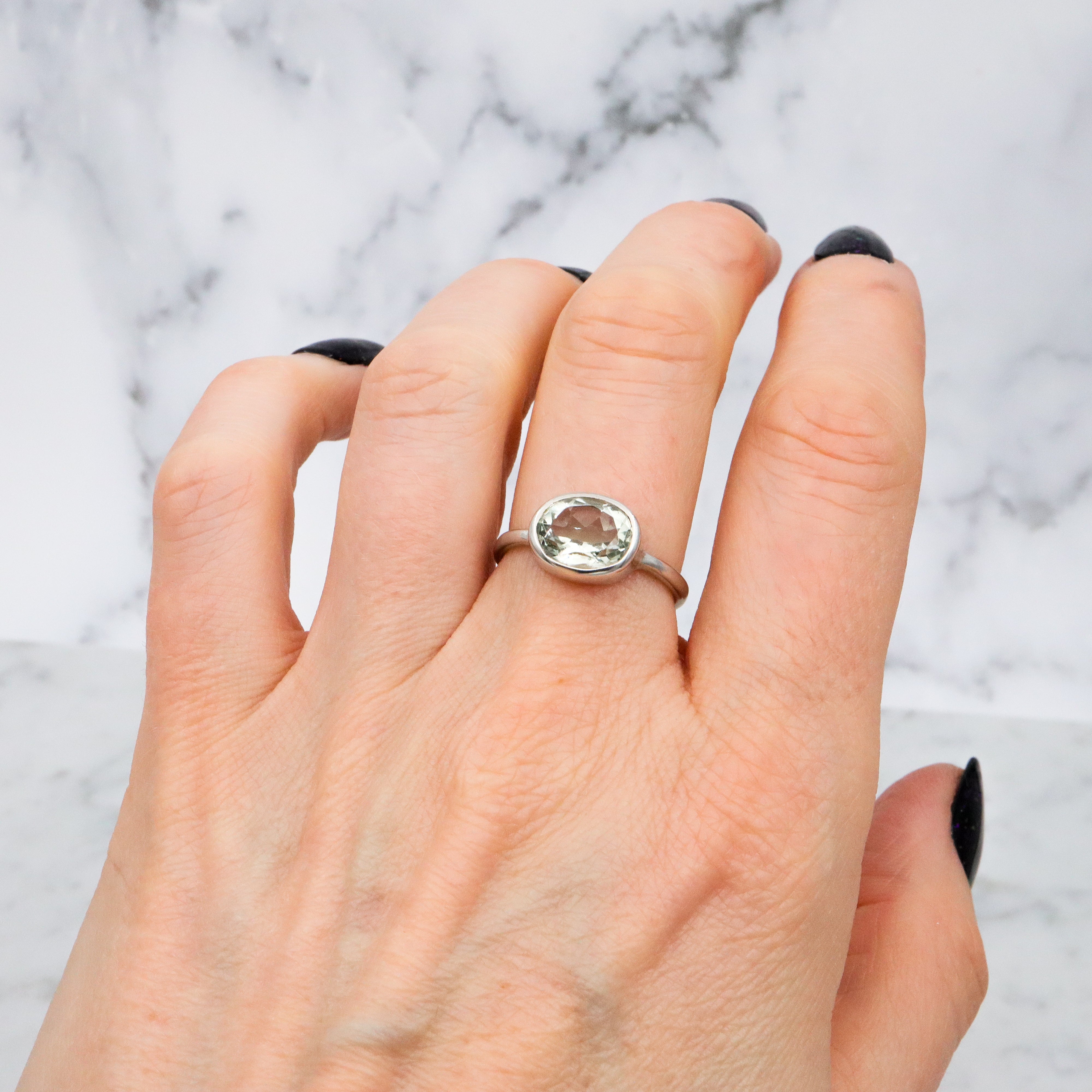 vintage Modern sterling faceted quartz solitaire ring size 7.5