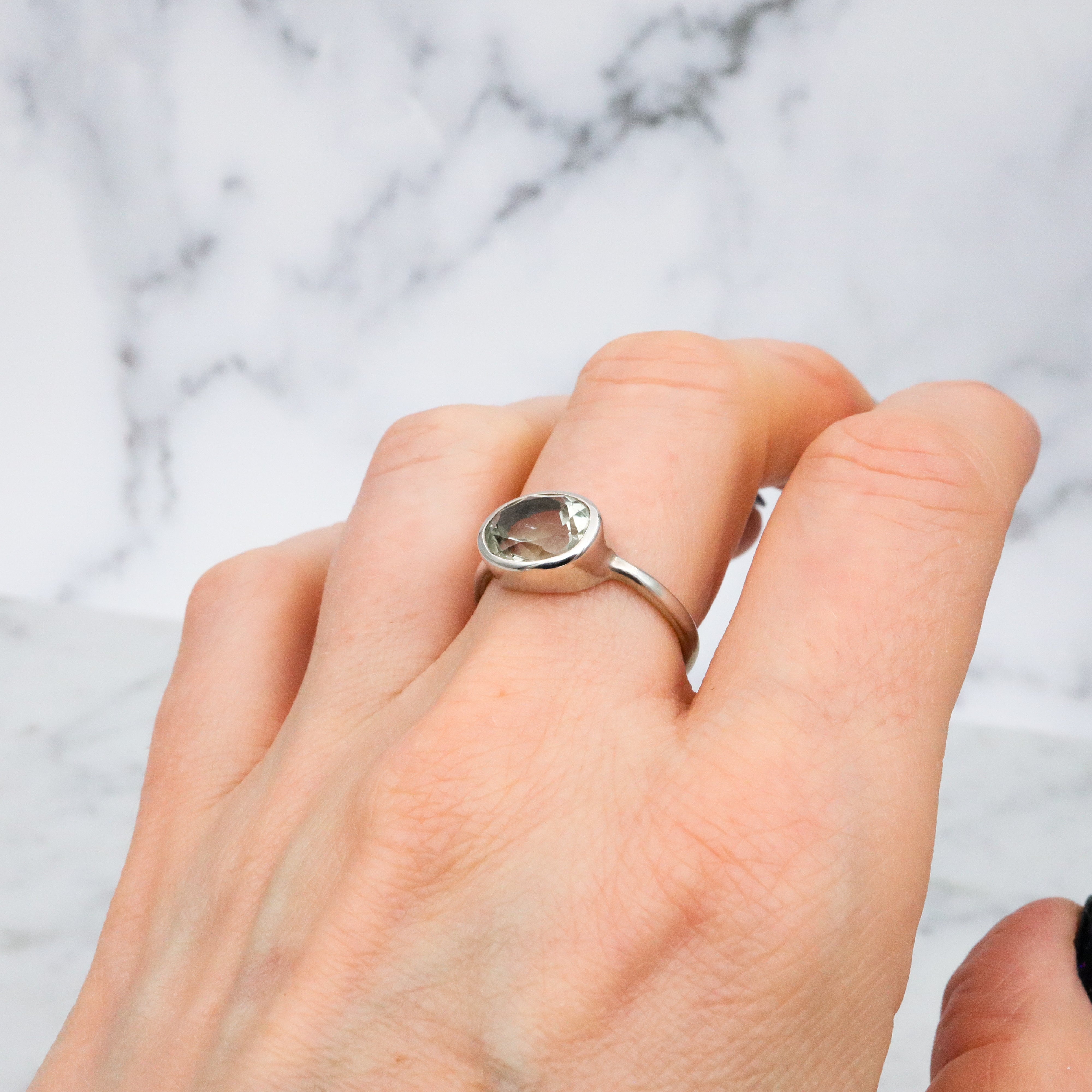 vintage Modern sterling faceted quartz solitaire ring size 7.5