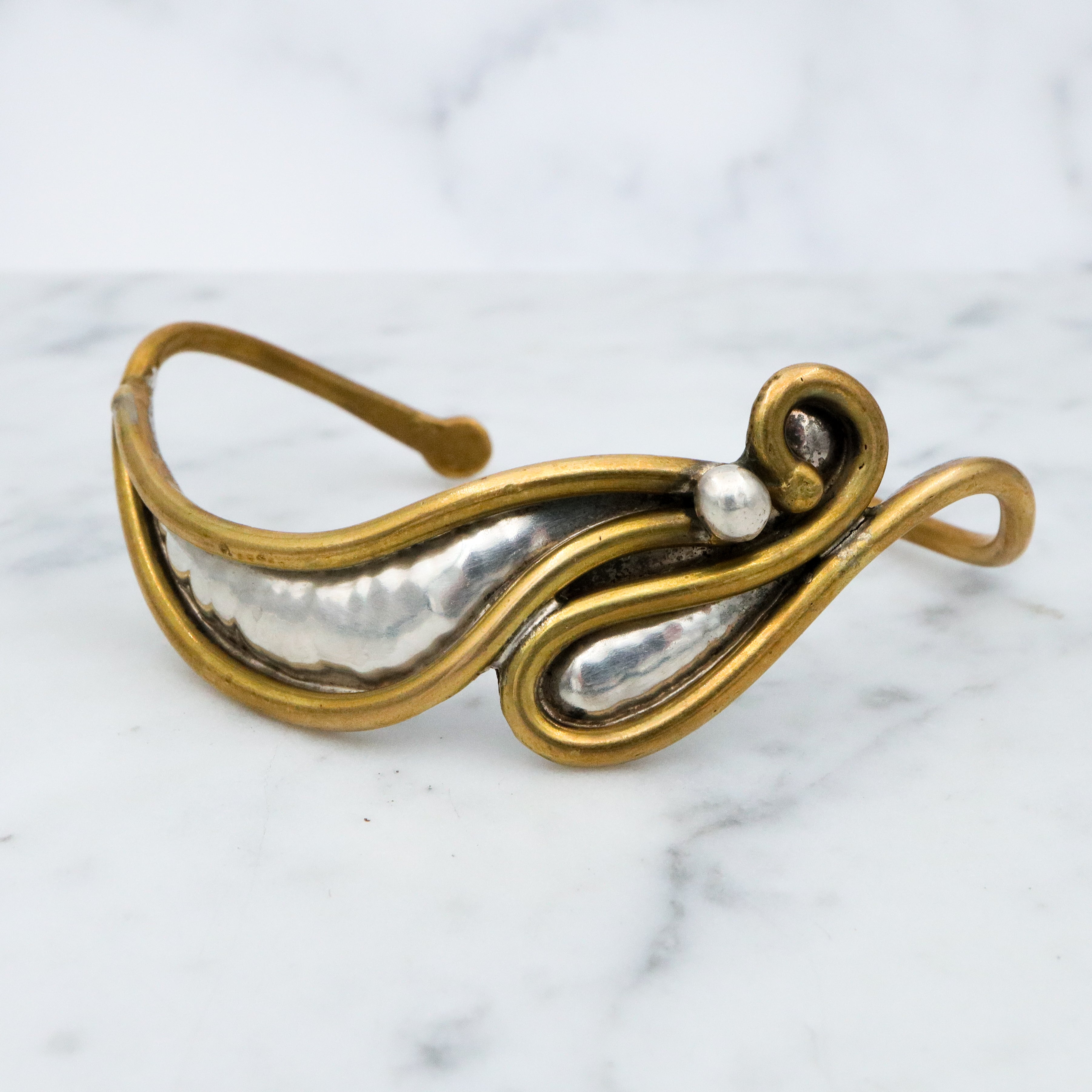 MCM handmade sterling & brass free form wave cuff bracelet