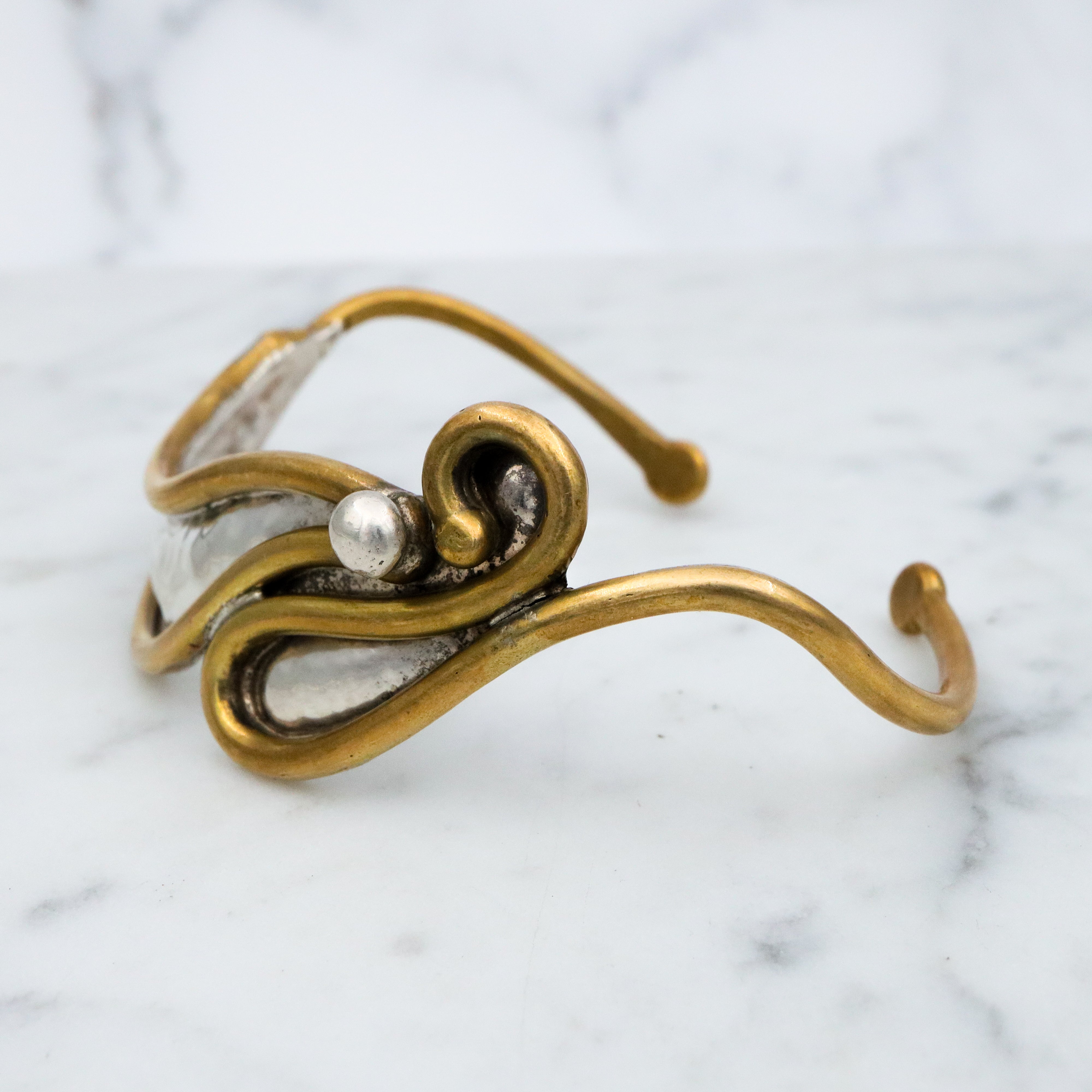 MCM handmade sterling & brass free form wave cuff bracelet