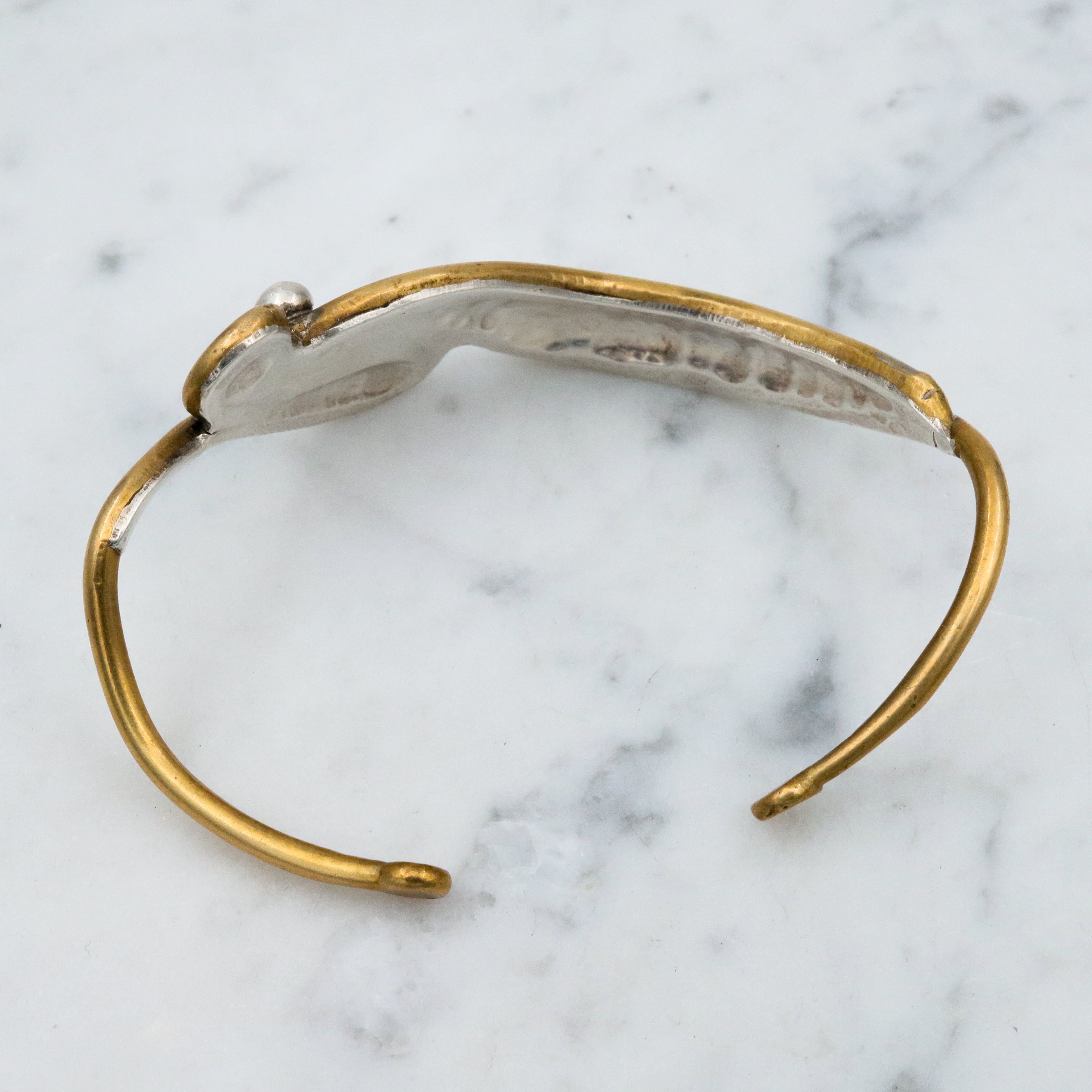 MCM handmade sterling & brass free form wave cuff bracelet