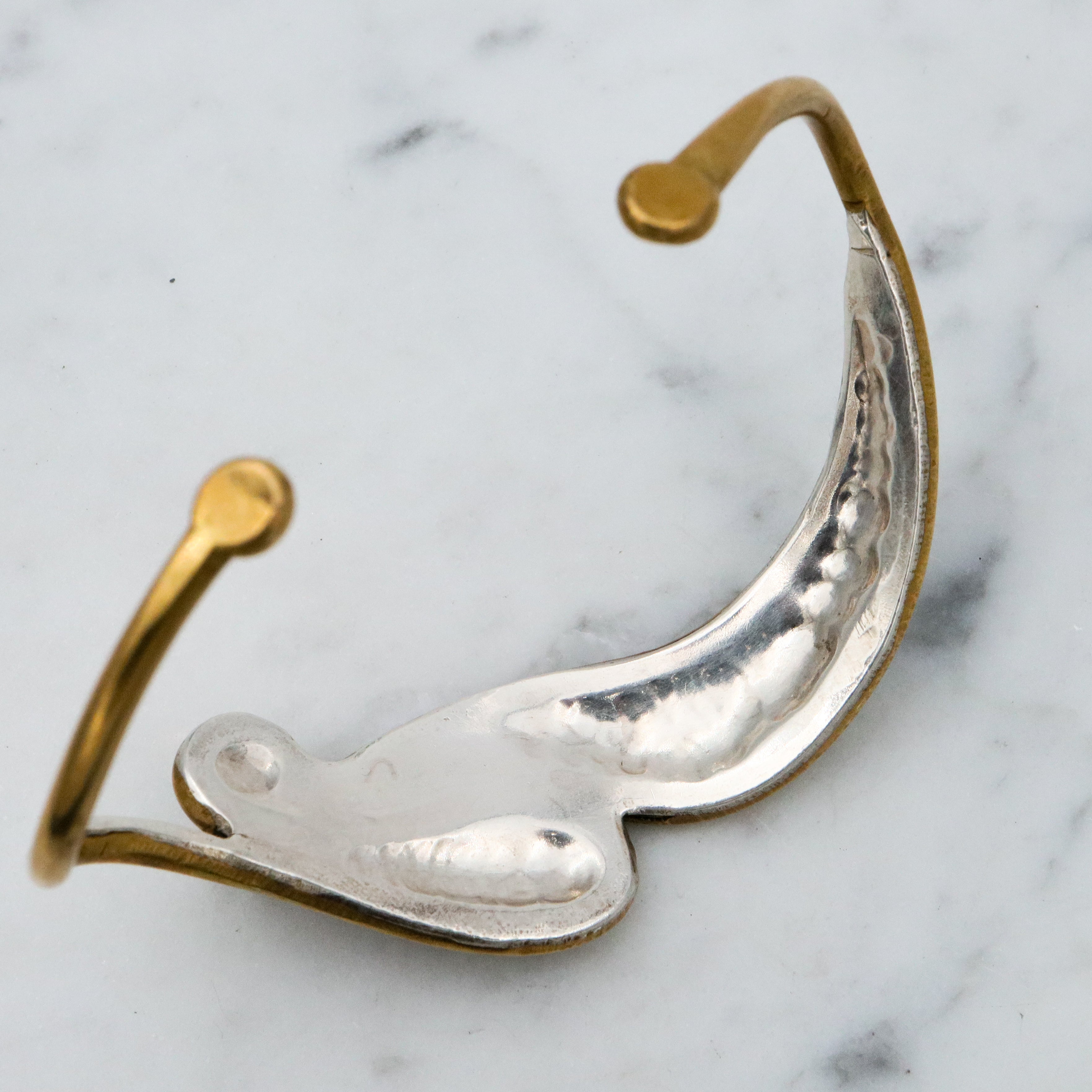 MCM handmade sterling & brass free form wave cuff bracelet