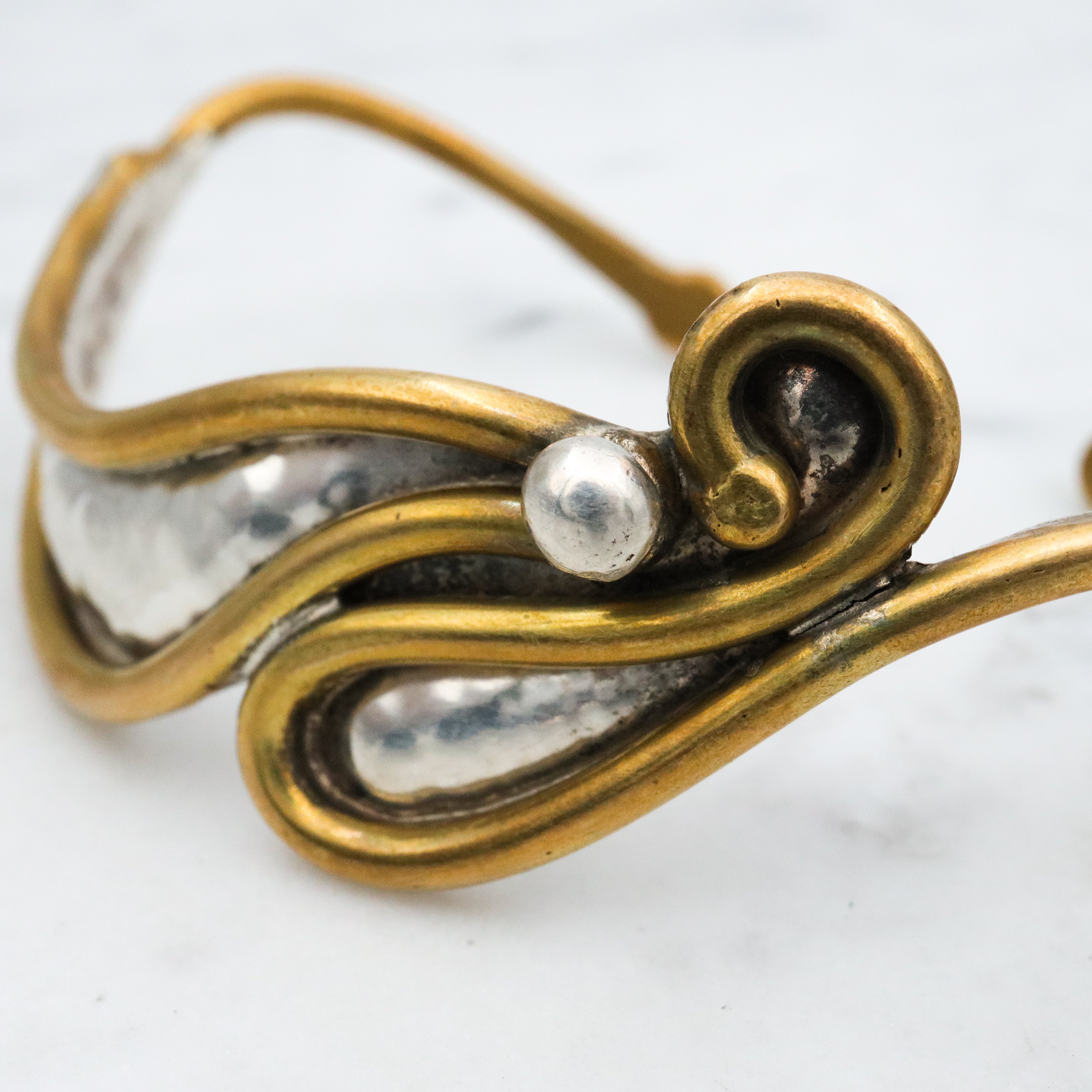 MCM handmade sterling & brass free form wave cuff bracelet