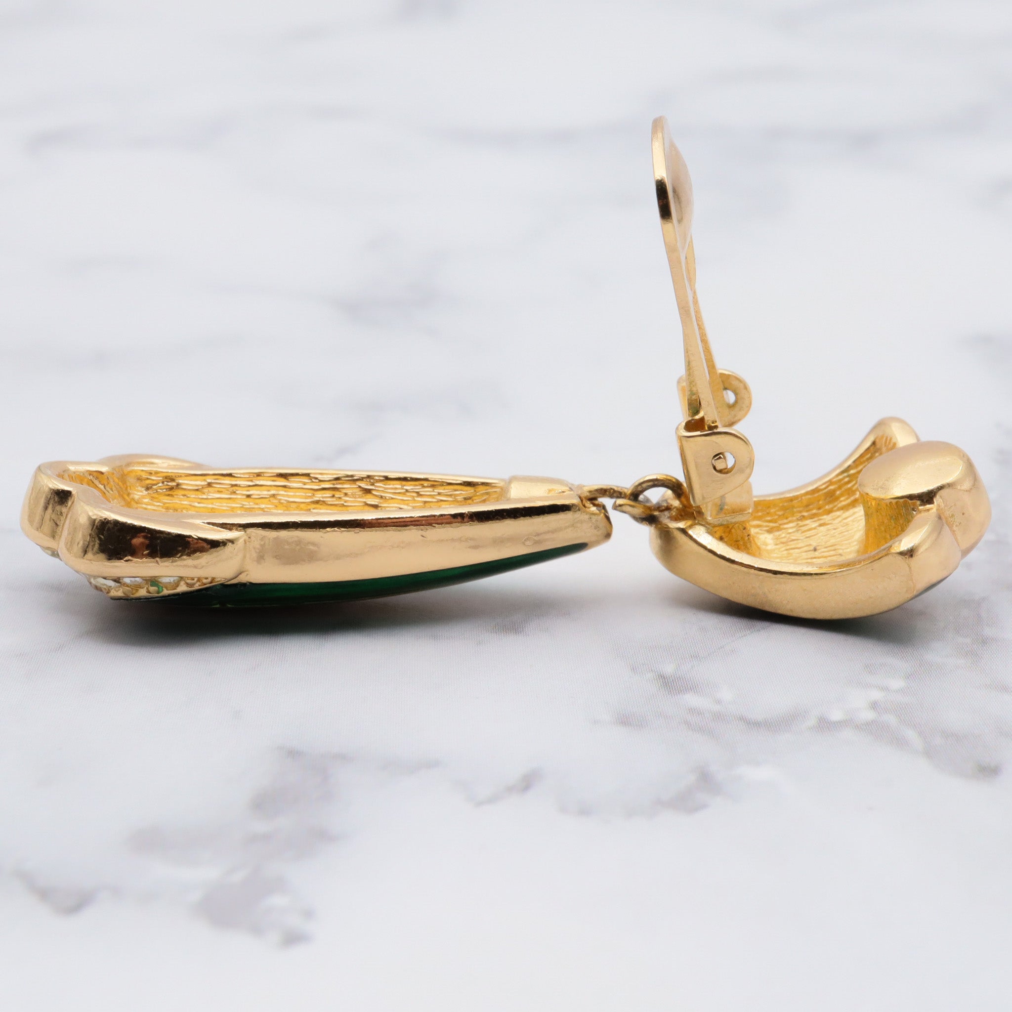 Vintage 1970s Christian Dior gold plated, enamel & rhinestone drop earrings