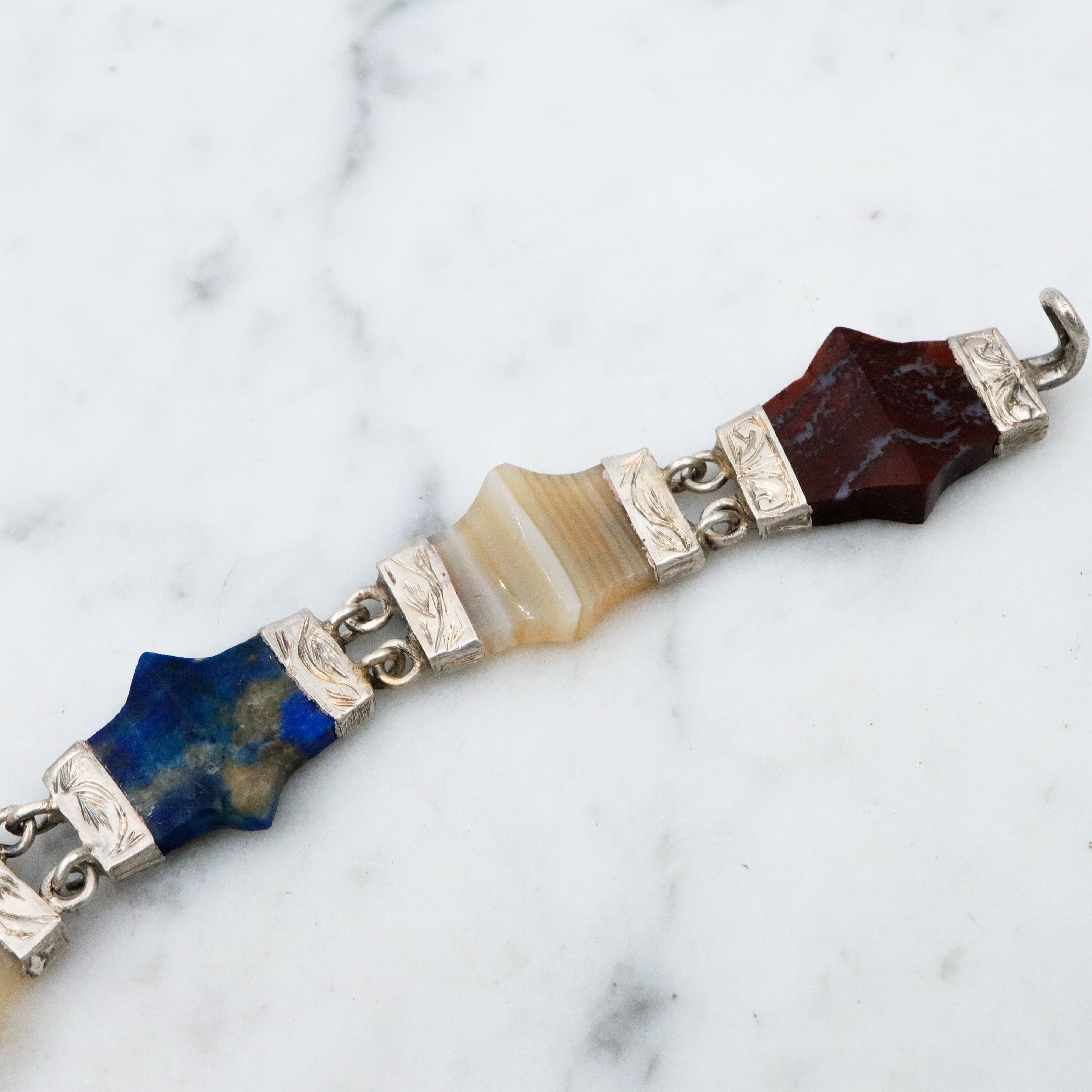 Antique Victorian Scottish Provincial agate link bracelet w/agate torpedo drops