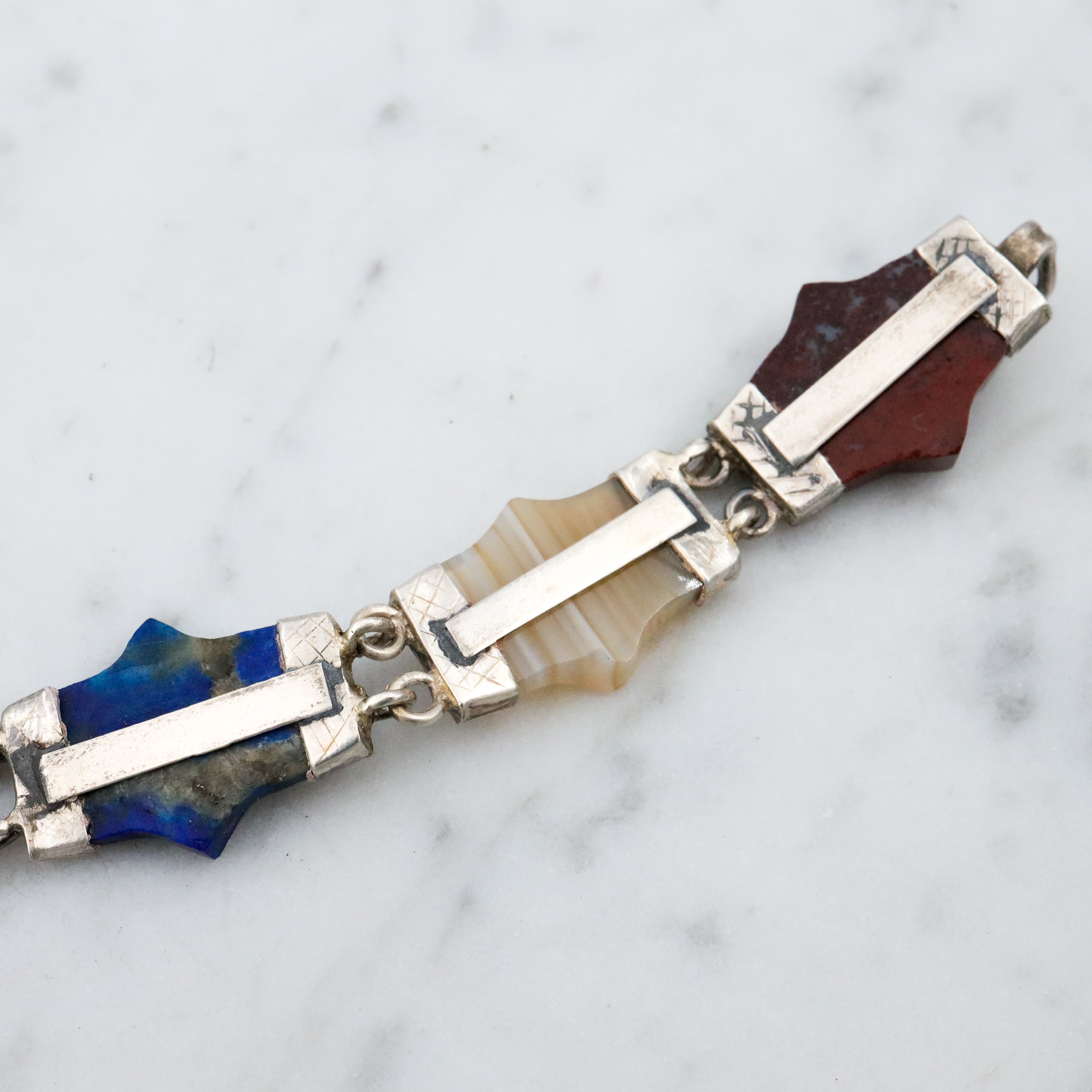 Antique Victorian Scottish Provincial agate link bracelet w/agate torpedo drops