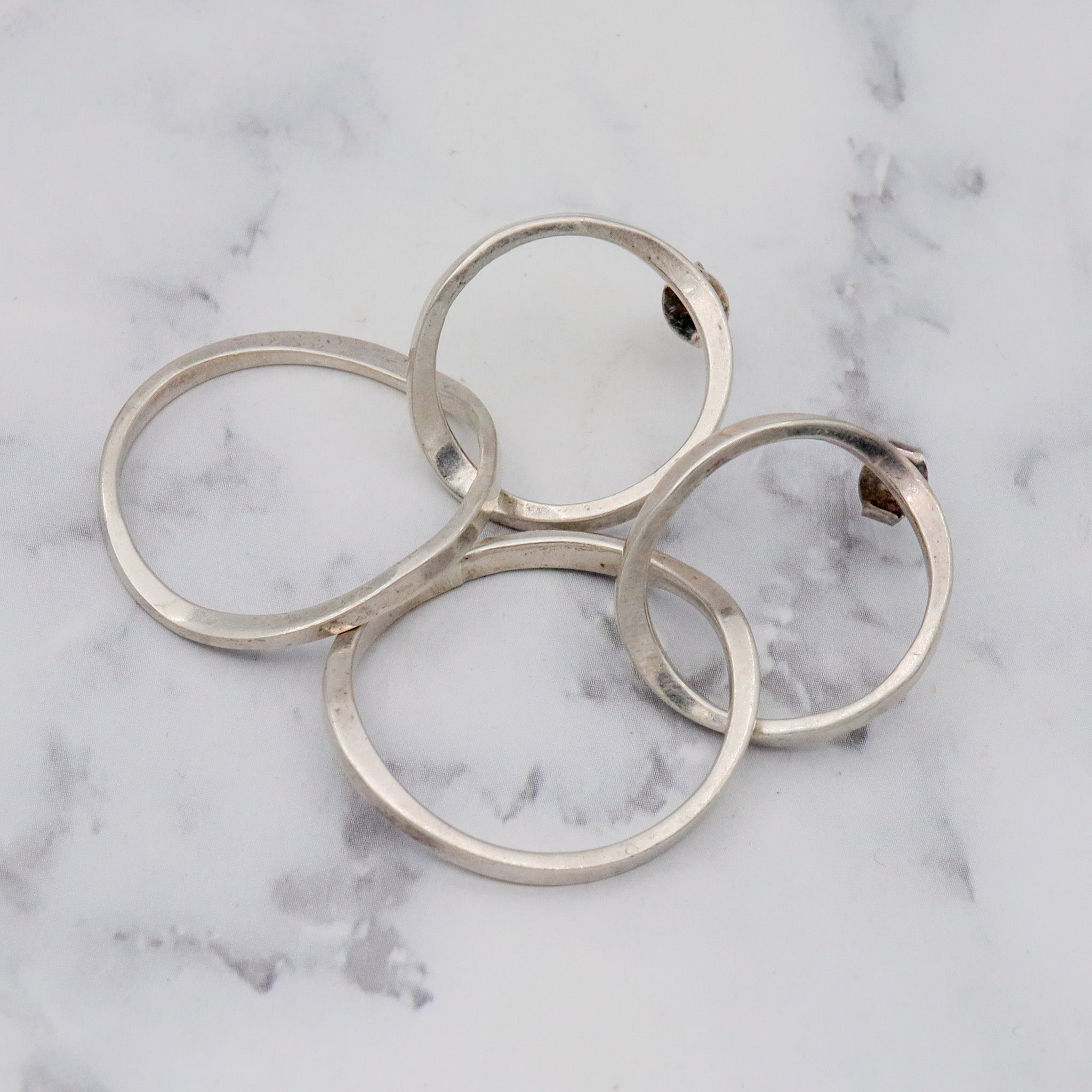 Vintage Mexican Modern large hammered sterling interlocking circle drop earrings